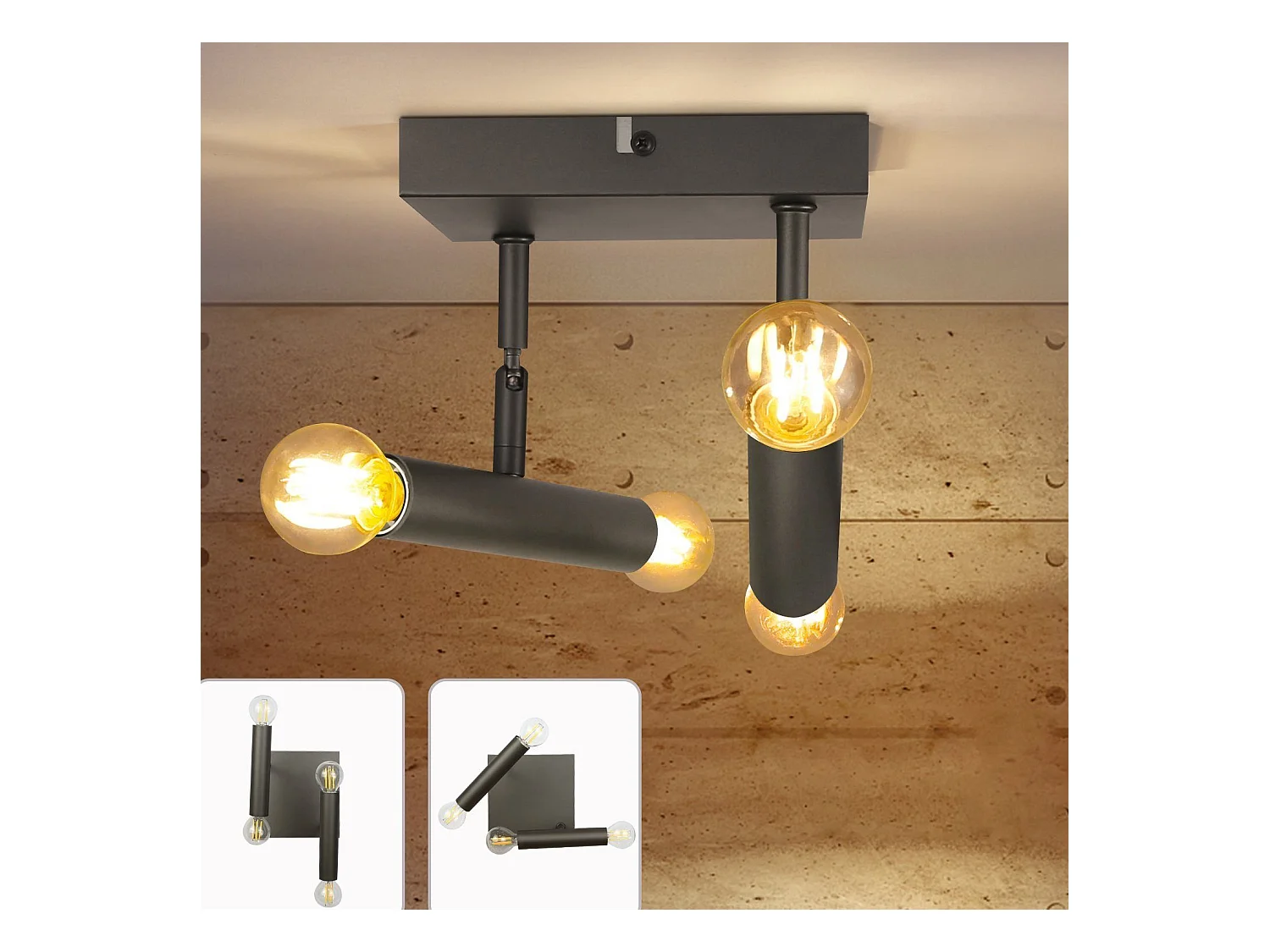 NETTLIFE Plafonnier E14 Vintage Gris pivotant intérieur Applique murale en métal pour couloir, salon, chambre à coucher - sans ampoule