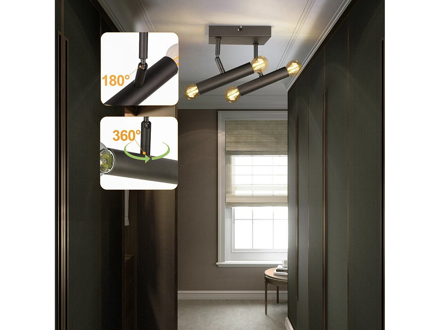 NETTLIFE Plafonnier E14 Vintage Gris pivotant intérieur Applique murale en métal pour couloir, salon, chambre à coucher - sans ampoule