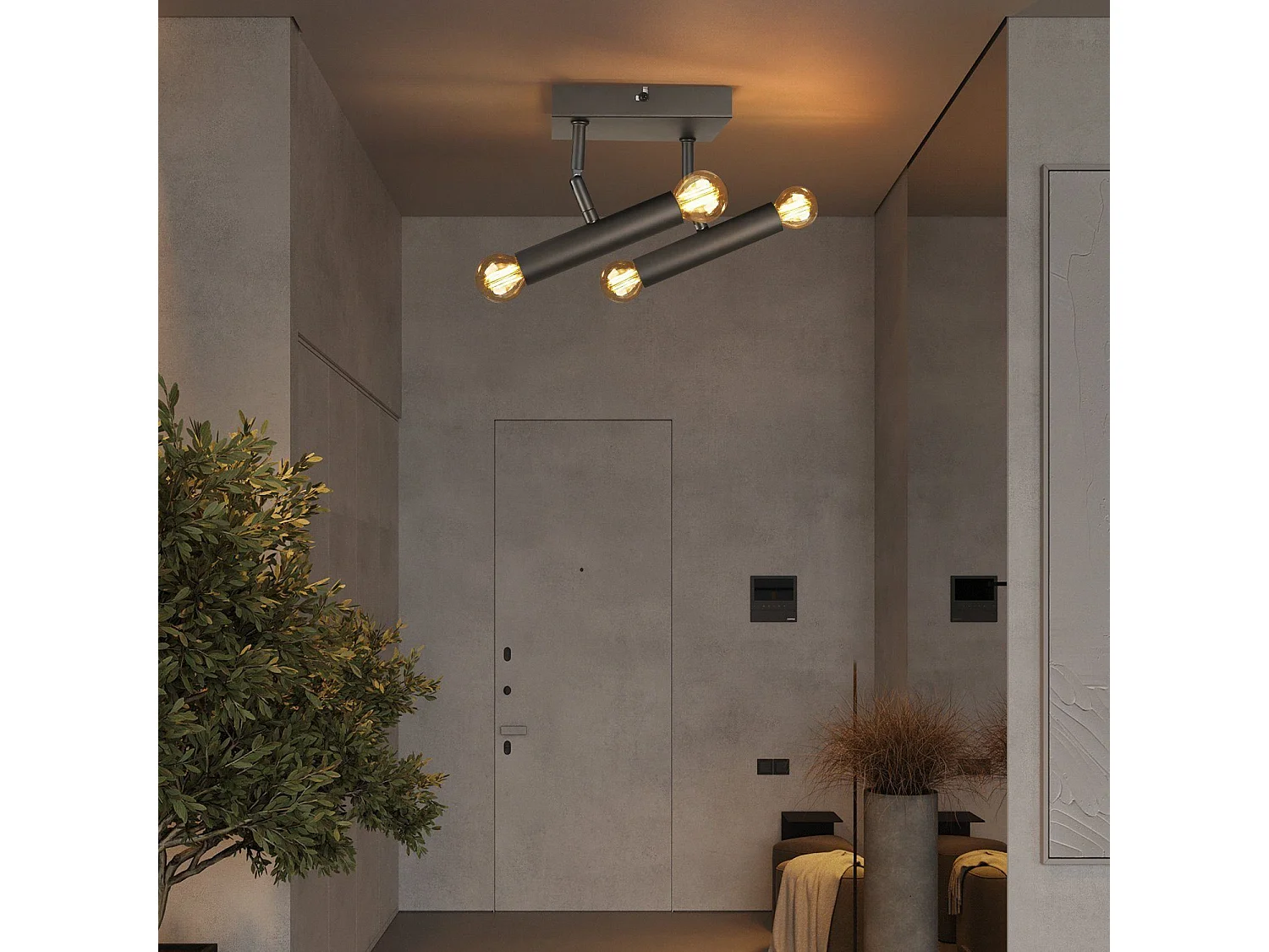 NETTLIFE Plafonnier E14 Vintage Gris pivotant intérieur Applique murale en métal pour couloir, salon, chambre à coucher - sans ampoule