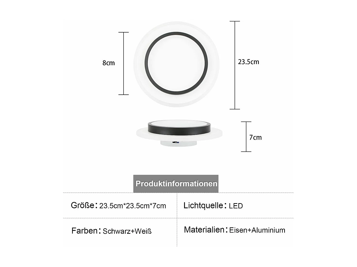 NETTLIFE Plafondlamp LED - rond - Wit en Zwart - 23.5cm - 3000K Warm Wit Licht - Moderne Slaapkamerverlichting - voor Keuken | Woonkamer | Hotel - 14W