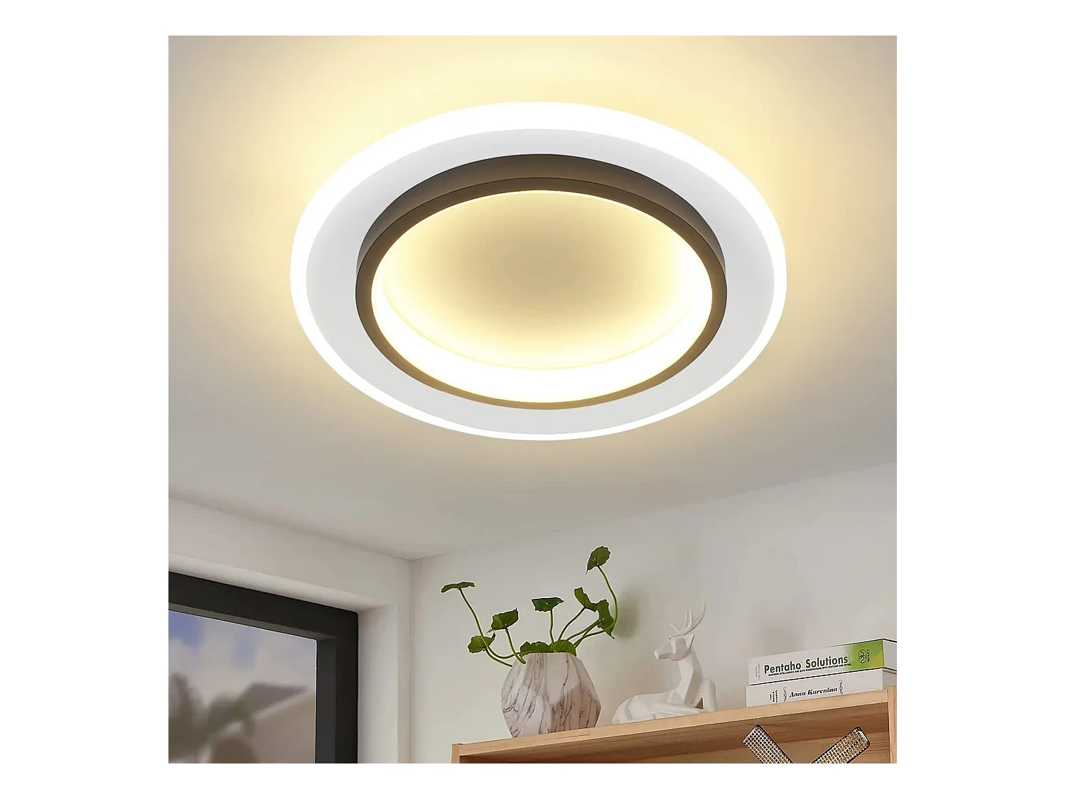 NETTLIFE Plafonnier LED Blanc 14W Rond lampe de couloir 3000K blanc chaud design moderne lampe de couloir plafonnier 23,5cm pour cuisine salon