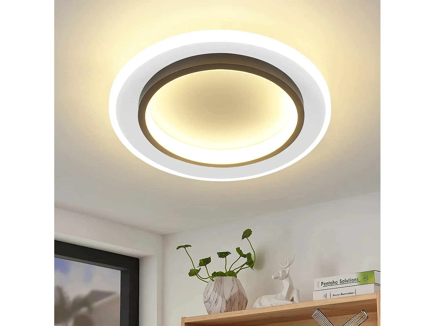 NETTLIFE Plafonnier LED Blanc 14W Rond lampe de couloir 3000K blanc chaud design moderne lampe de couloir plafonnier 23,5cm pour cuisine salon