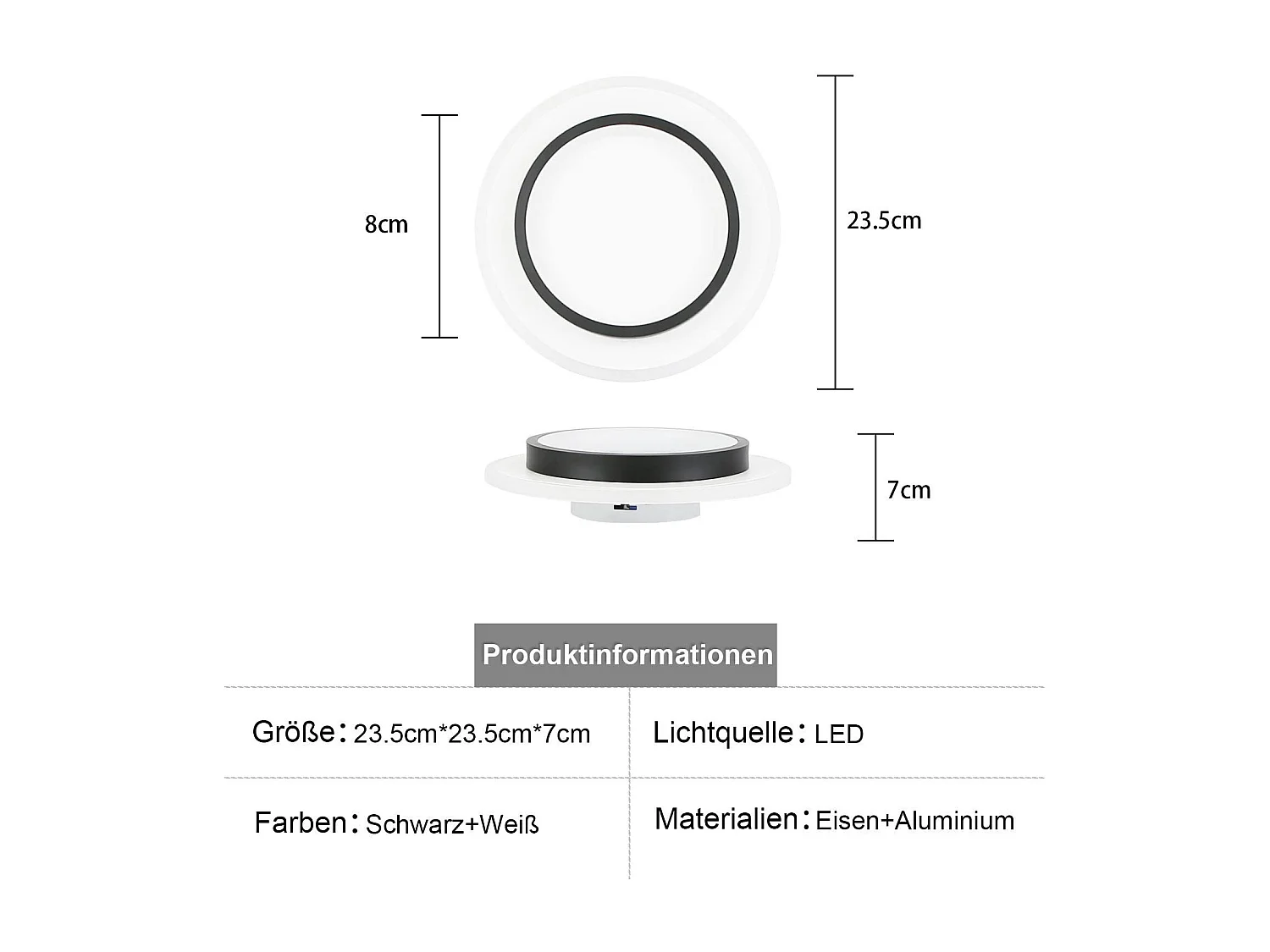NETTLIFE Plafondlamp LED - rond - Wit en Zwart - 23.5cm - 3000K Warm Wit Licht - Moderne Slaapkamerverlichting - voor Keuken | Woonkamer | Hotel - 14W