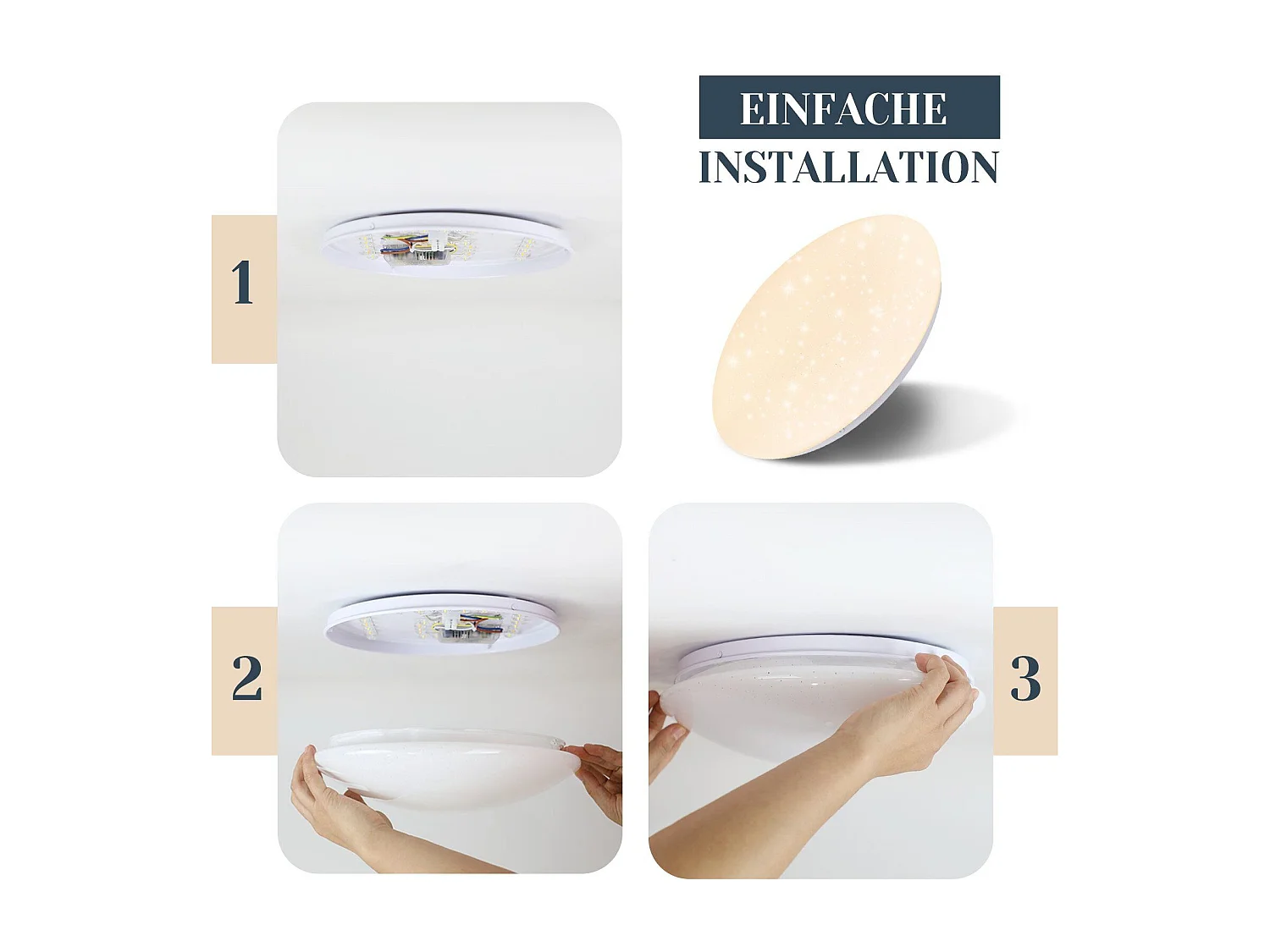 NETTLIFE Plafonnier LED 12 W 25 cm 3000 K Lampe de Lampe de Cuisine Ciel étoilé Blanc Chaud Rond pour Couloir Chambre