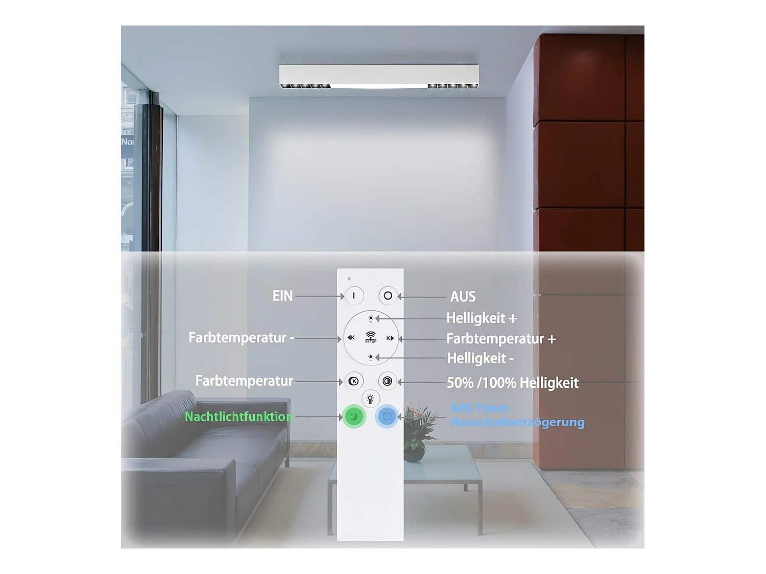 NETTLIFE Plafondlamp 53CM LED Plafondverlichting Dimbaar Wit Lange Bureaulamp 17W moderne Lamp met Afstandsbediening voor Slaapkamer | Keuken | Woonkamer