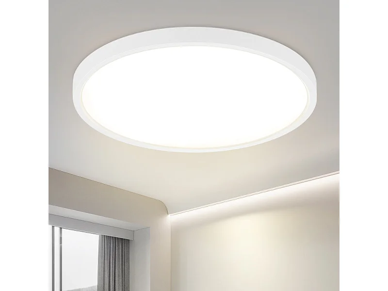 NETTLIFE Plafonnier LED 24W 4000 K 30cm Chambre Plat Diamètre  Lampe de Cuisine Ronde Blanche  Salle de Bain  pour Salle de Bain Couloir