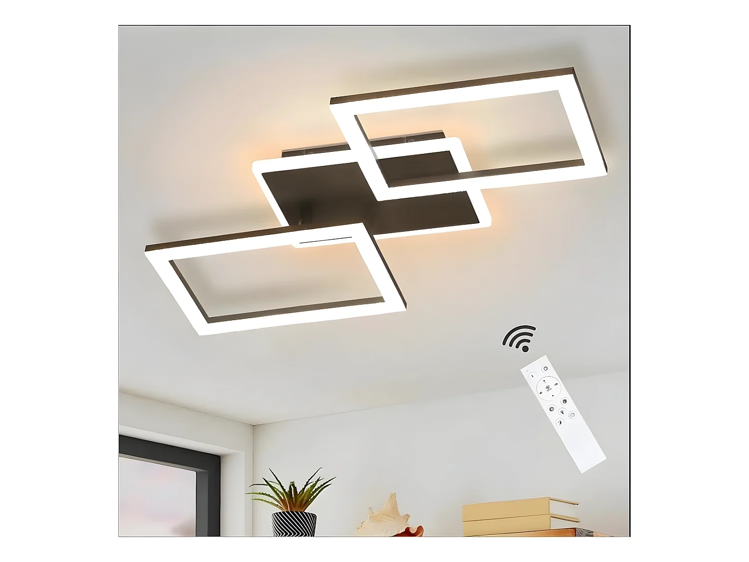 NETTLIFE Lámpara de Techo LED 3000K-6500K, 46W Negro Regulable Moderno con Control Remoto Iluminación de Techo Lámpara de para Dormitorio Oficina