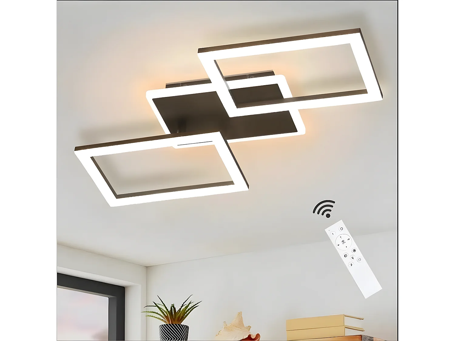 NETTLIFE Plafonnier LED 3000K-6500K, 46W Noir Dimmable Moderne avec Télécommande Éclairage de Plafond Lampe de Cuisine pour Chambre Bureau Couloir