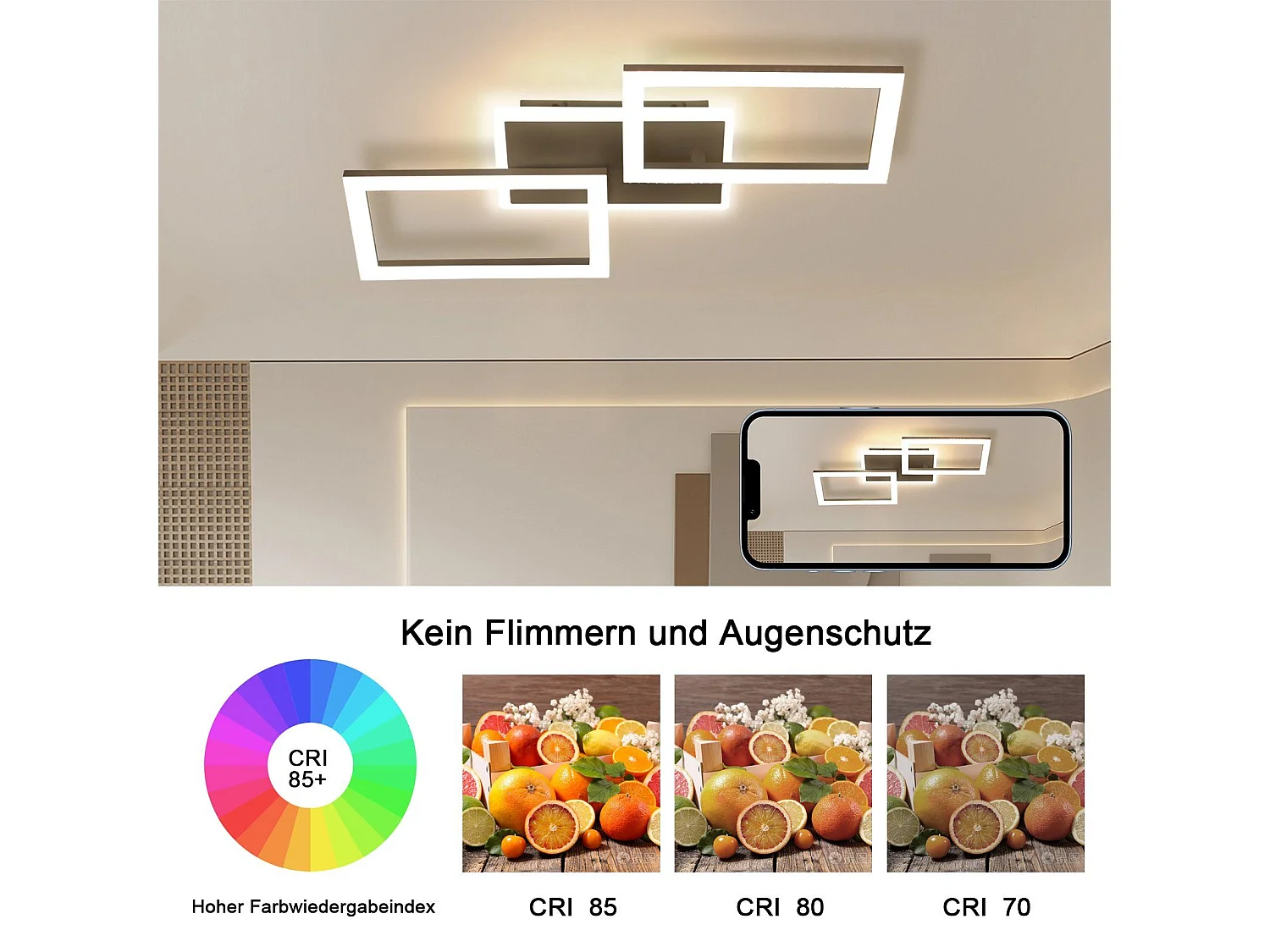 NETTLIFE Plafonnier LED 3000K-6500K, 46W Noir Dimmable Moderne avec Télécommande Éclairage de Plafond Lampe de Cuisine pour Chambre Bureau Couloir