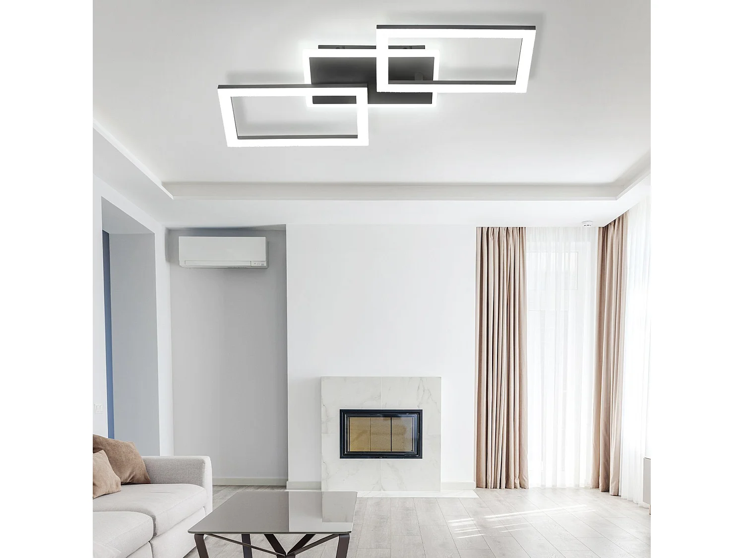 NETTLIFE Plafonnier LED 3000K-6500K, 46W Noir Dimmable Moderne avec Télécommande Éclairage de Plafond Lampe de Cuisine pour Chambre Bureau Couloir