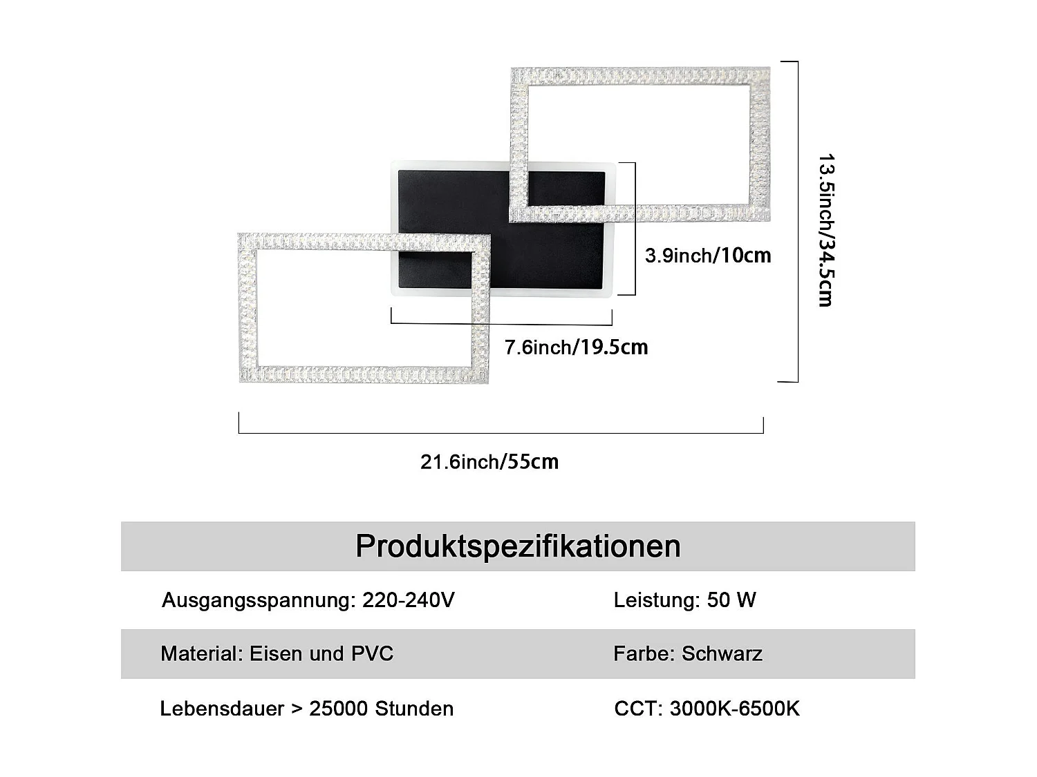 NETTLIFE Plafonnier LED 3000K-6500K, 46W Noir Dimmable Moderne avec Télécommande Éclairage de Plafond Lampe de Cuisine pour Chambre Bureau Couloir