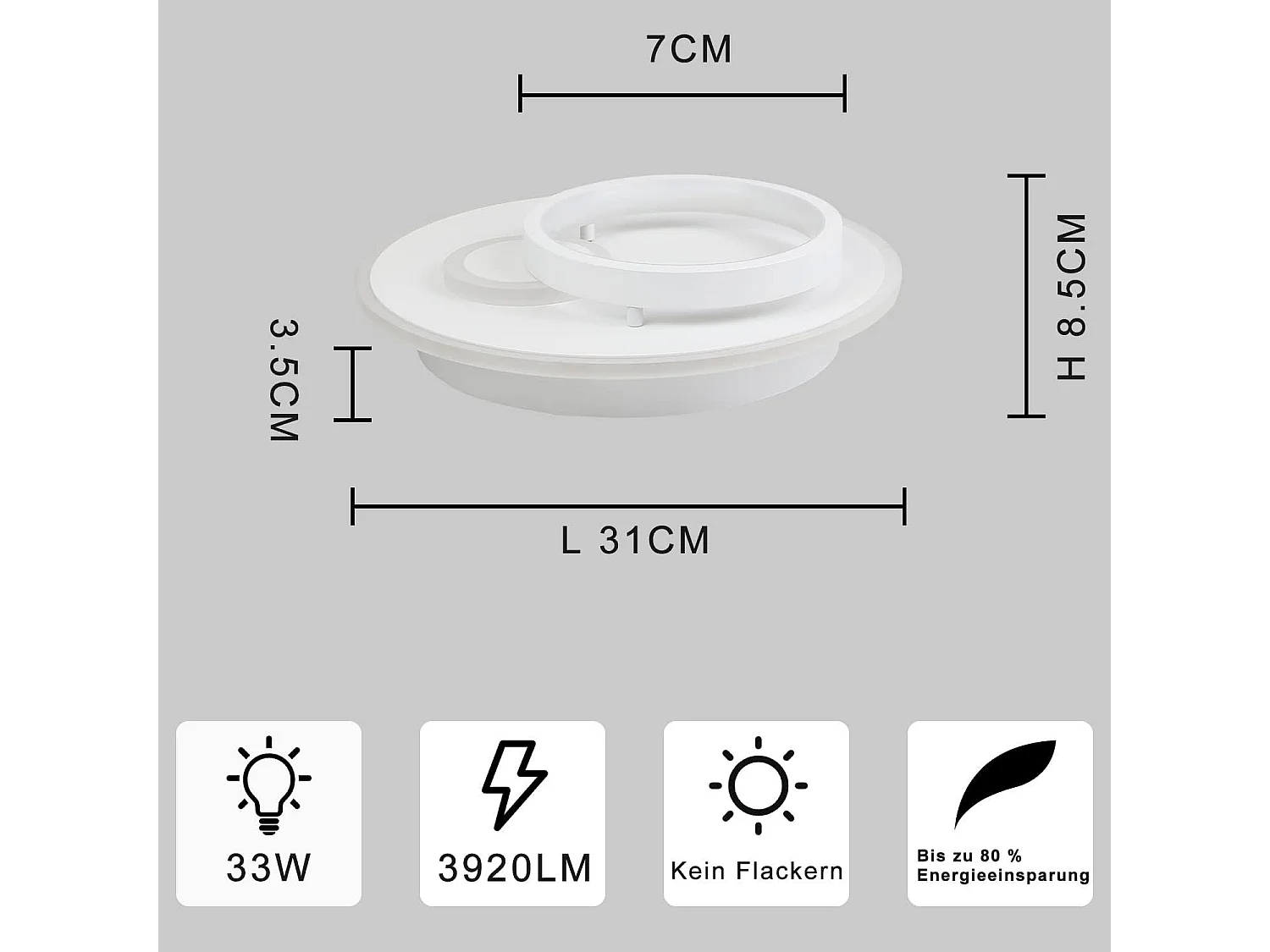 NETTLIFE Plafonnier LED Salon Lampe Moderne 33W Lampe à Intensité Variable avec Télécommande Lampe de Couloir Ronde Design pour Chambre Cuisine