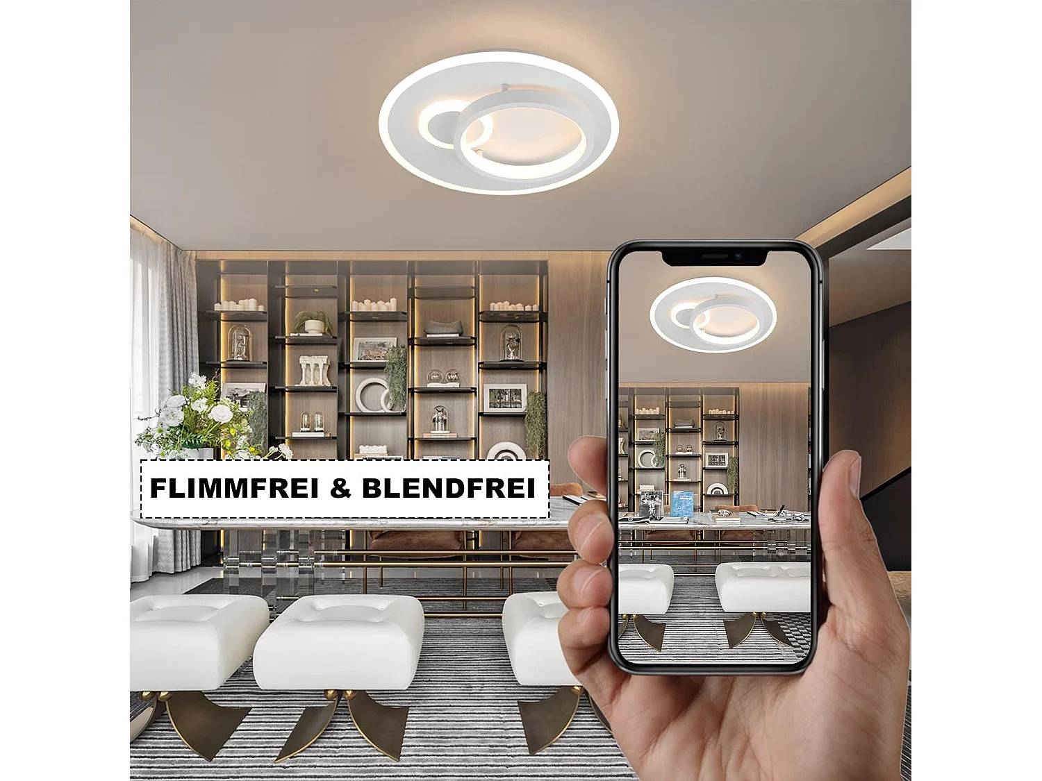 NETTLIFE Lámpara de Techo LED Lámpara Moderna para  Lámpara Regulable de 33 W con Control Remoto Lámpara Redonda de de Diseño para Dormitorio