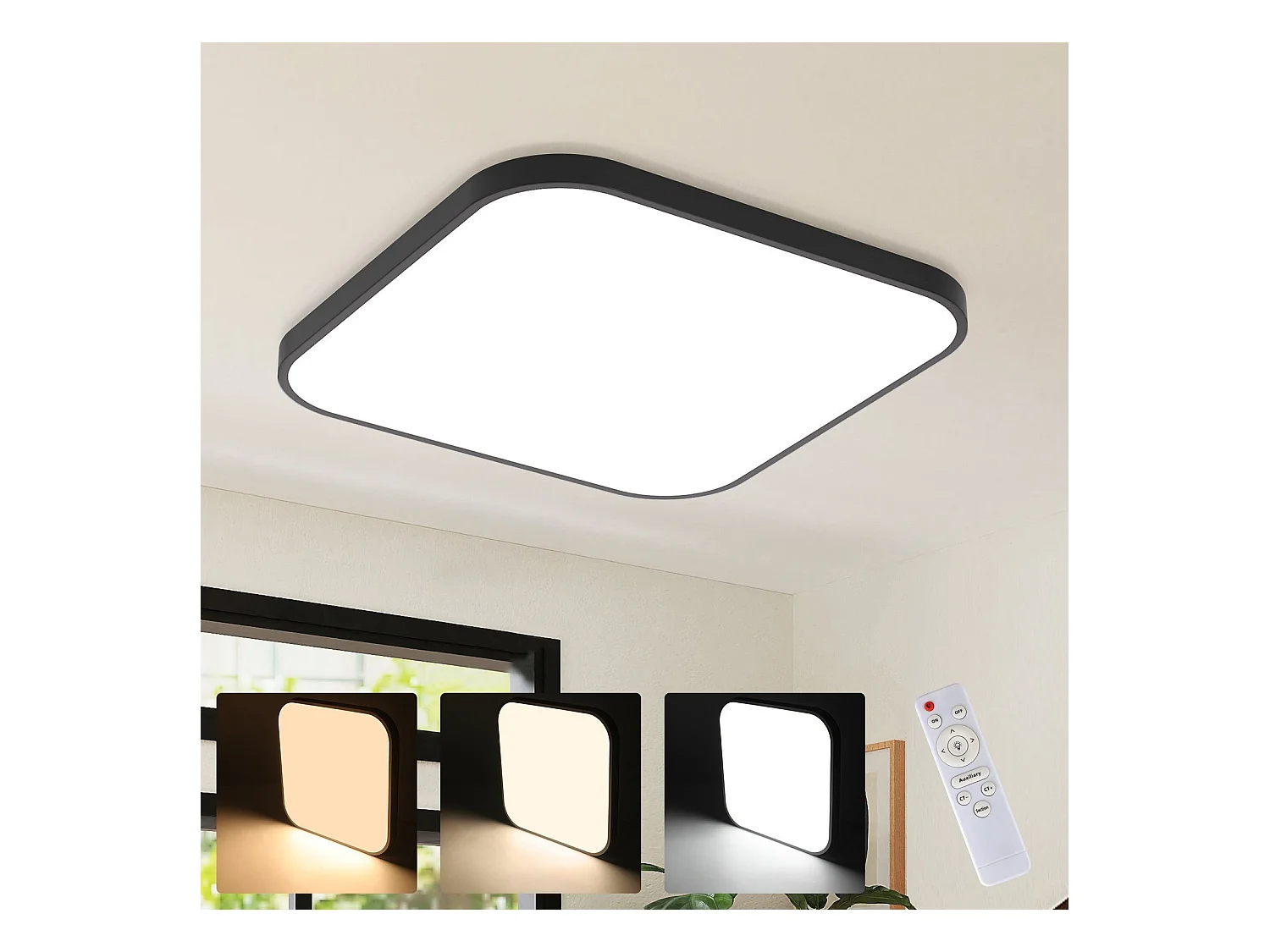NETTLIFE Plafondlamp - LED - Ø 27 cm - Zwart plafonniére - 15W - Dimbaar - 3000-6500K - rechthoek