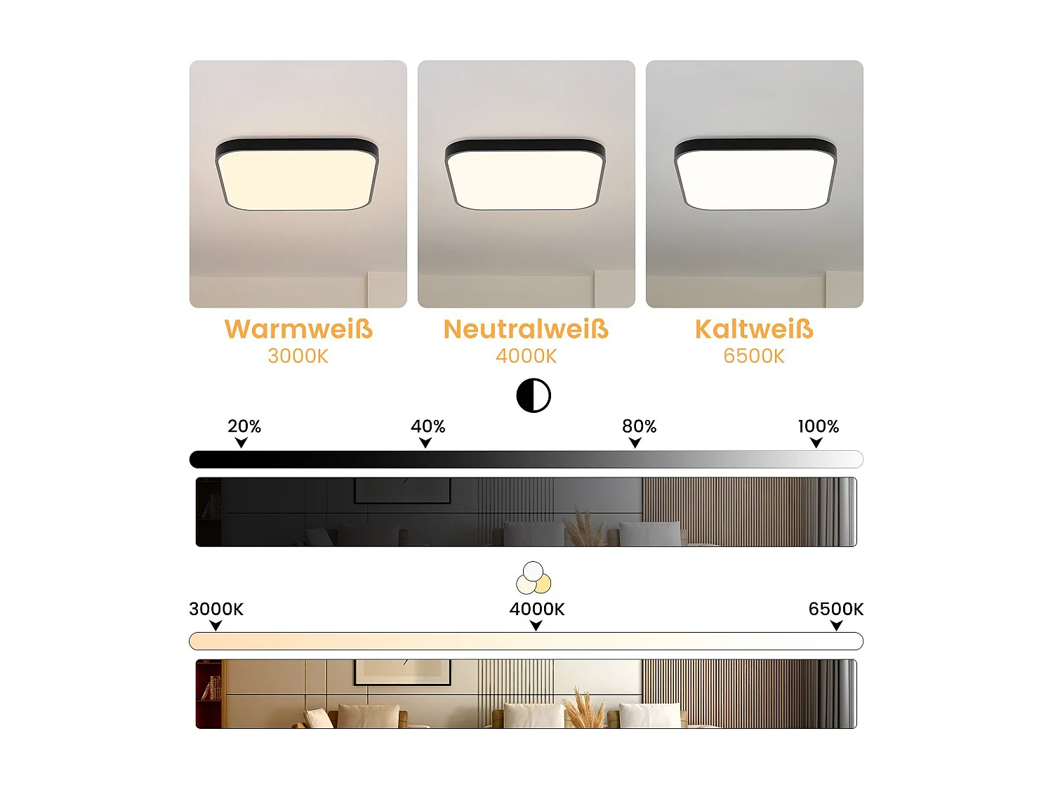 NETTLIFE Plafonnier LED IP44 Noir 27 cm 15 W Chambre Cuisine Dimmable avec Télécommande Salle de Bain Carrée pour Couloir