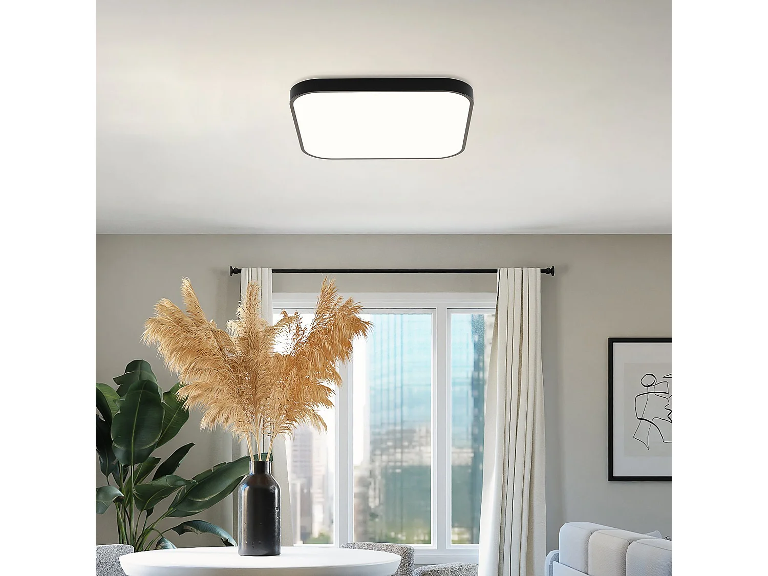 NETTLIFE Plafonnier LED IP44 Noir 27 cm 15 W Chambre Cuisine Dimmable avec Télécommande Salle de Bain Carrée pour Couloir