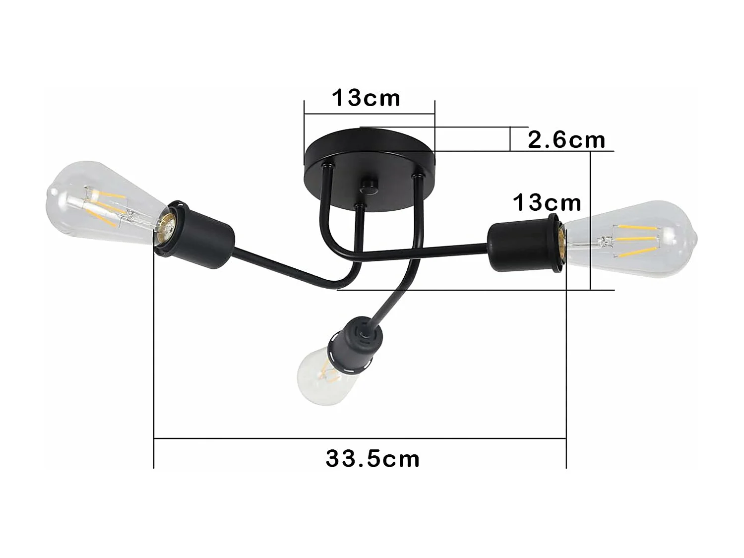 NETTLIFE Plafondlamp - E27 Fitting - 3-Lichts - zwart - Vintage - industriële Woonkamerlamp Max. 25W - voor Slaapkamer | Eetkamer | Keuken - Zonder lamp