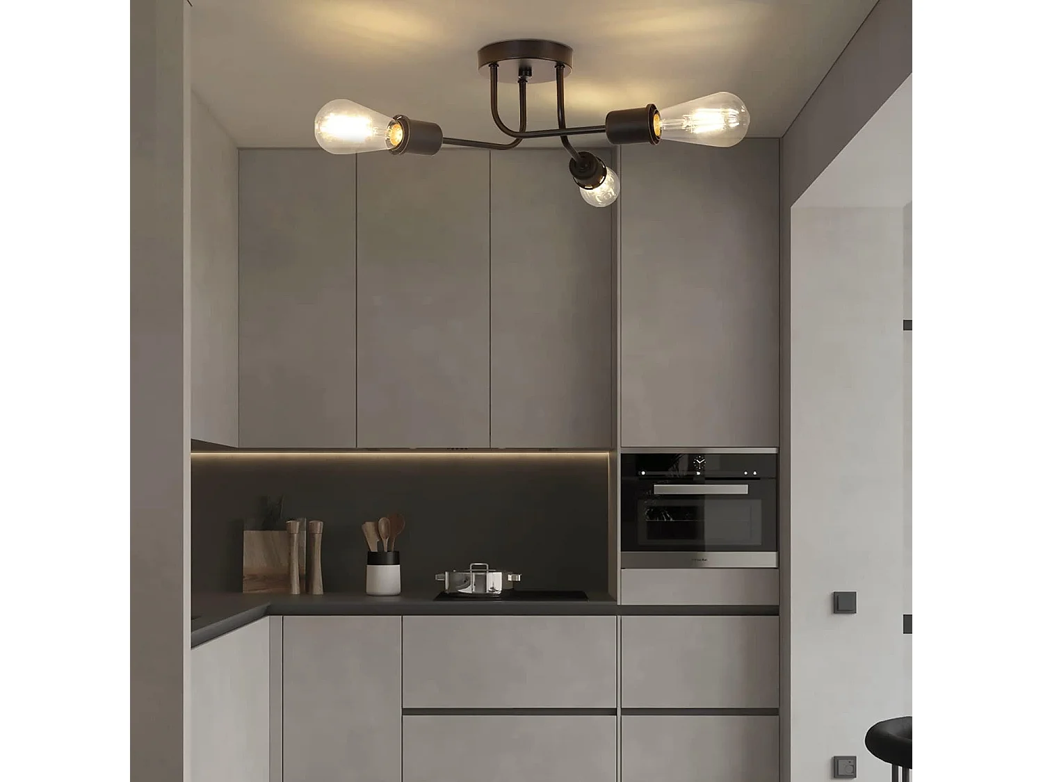 NETTLIFE Plafondlamp - E27 Fitting - 3-Lichts - zwart - Vintage - industriële Woonkamerlamp Max. 25W - voor Slaapkamer | Eetkamer | Keuken - Zonder lamp