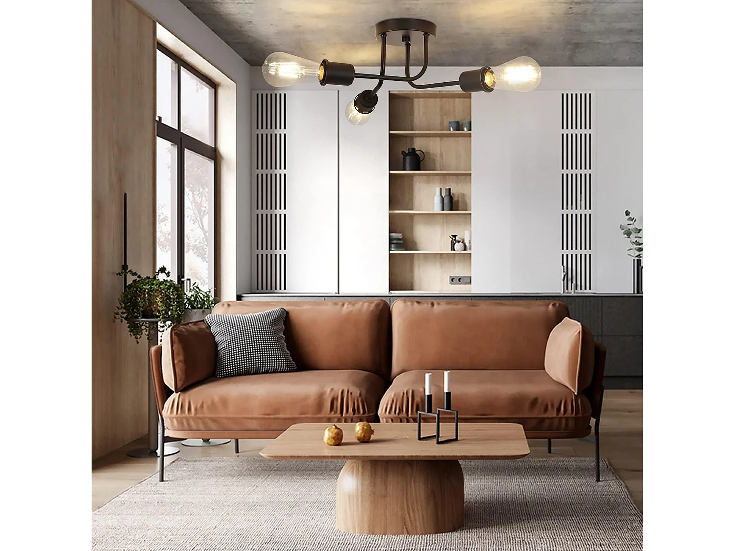 NETTLIFE Plafondlamp - E27 Fitting - 3-Lichts - zwart - Vintage - industriële Woonkamerlamp Max. 25W - voor Slaapkamer | Eetkamer | Keuken - Zonder lamp