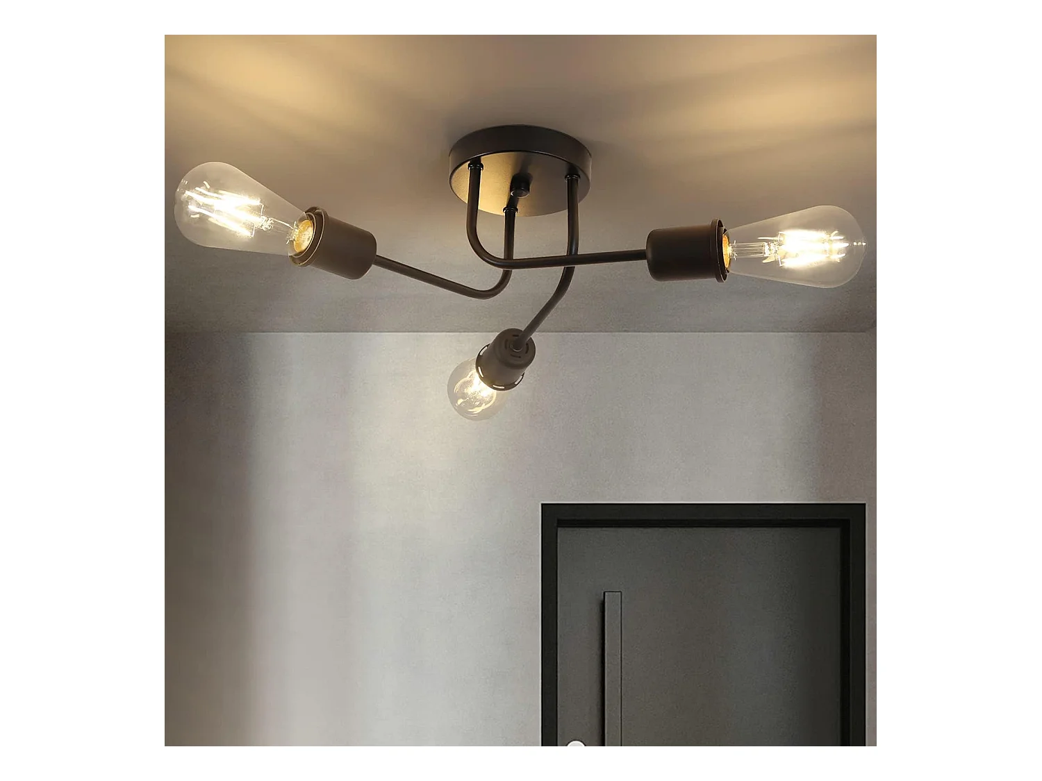 NETTLIFE Plafondlamp - E27 Fitting - 3-Lichts - zwart - Vintage - industriële Woonkamerlamp Max. 25W - voor Slaapkamer | Eetkamer | Keuken - Zonder lamp