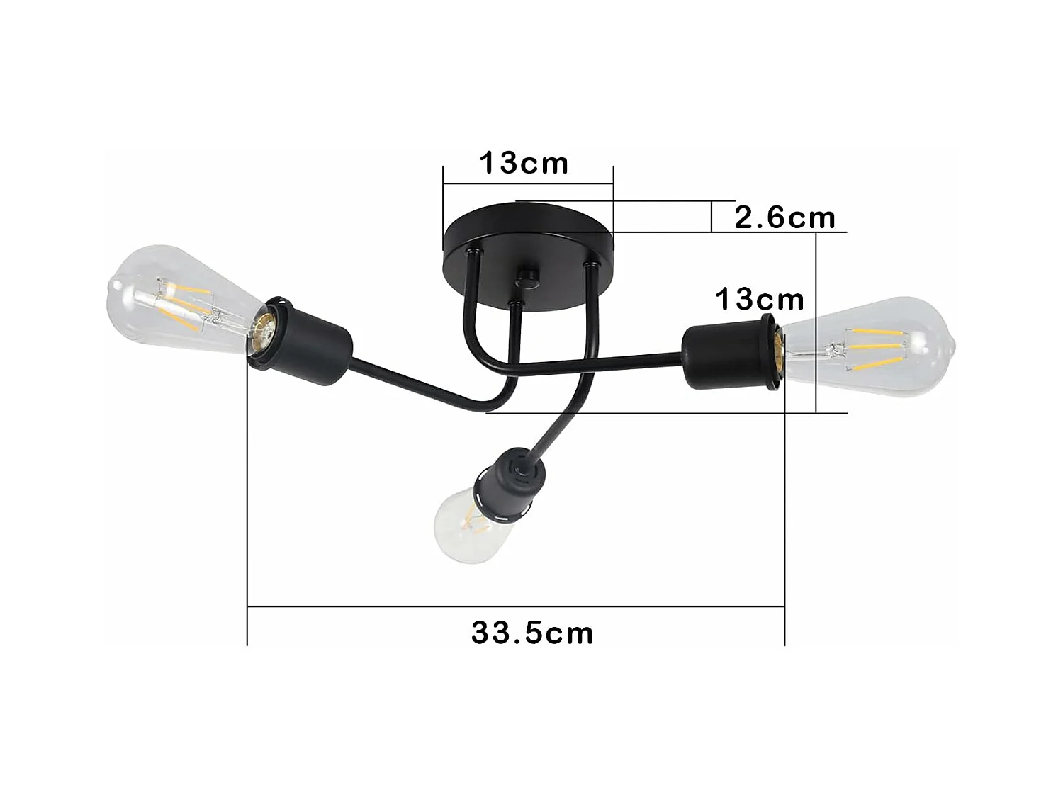 NETTLIFE Plafonnier 3 Spots noir Max.25W E27 vintage pour salon chambre salle à manger style rustique industriel sans ampoule