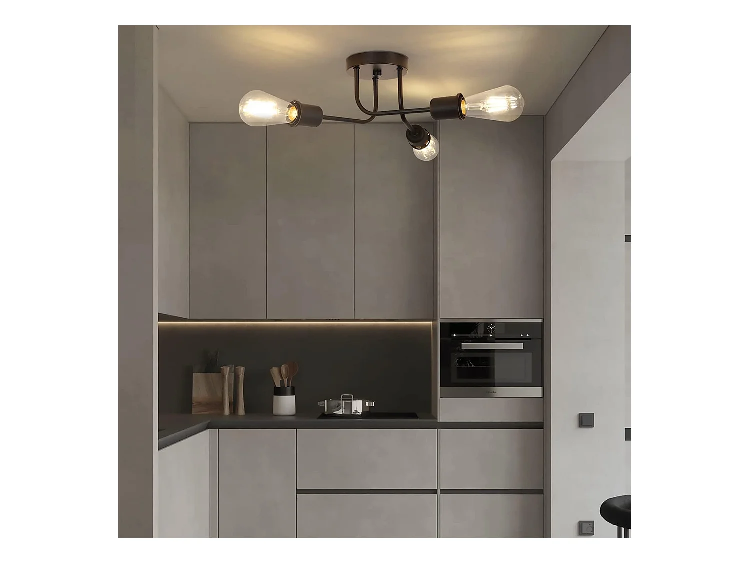 NETTLIFE Plafonnier 3 Spots noir Max.25W E27 vintage pour salon chambre salle à manger style rustique industriel sans ampoule