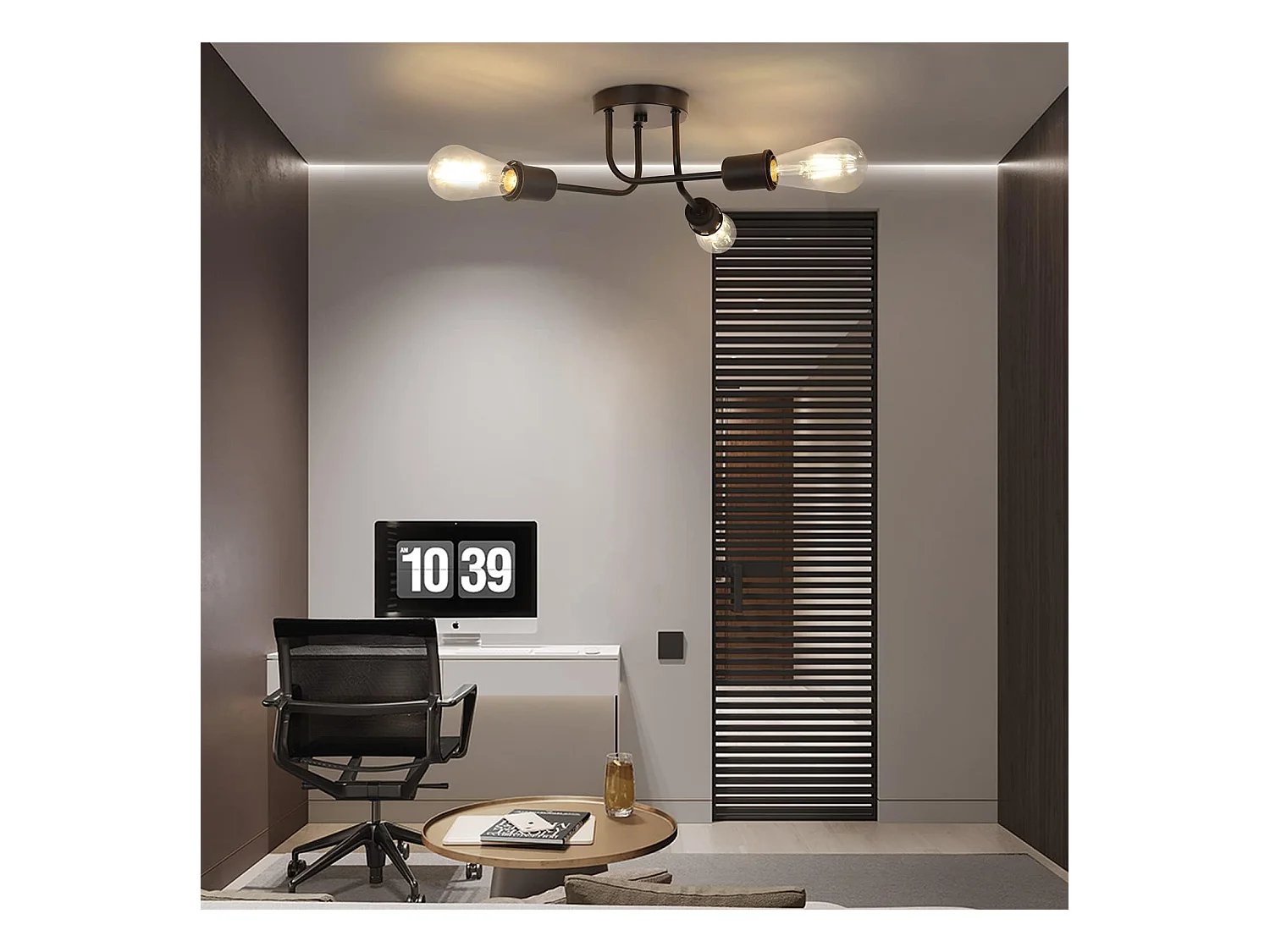 NETTLIFE Plafonnier 3 Spots noir Max.25W E27 vintage pour salon chambre salle à manger style rustique industriel sans ampoule