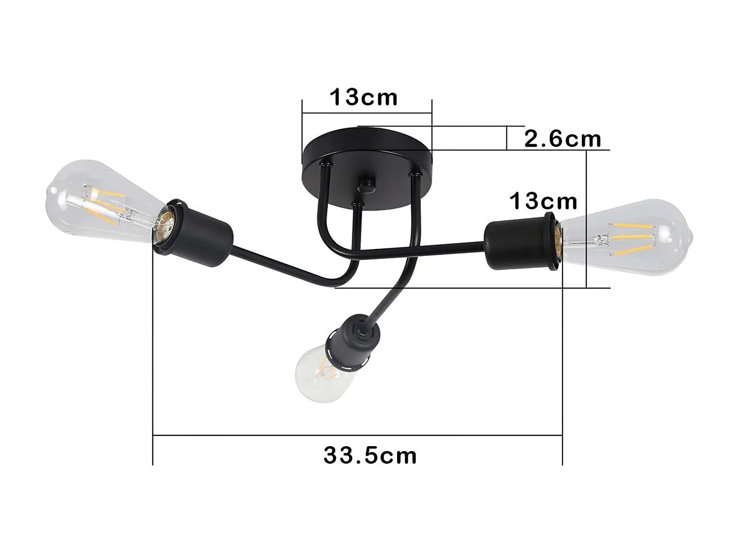 NETTLIFE Plafonnier 3 Spots noir Max.25W E27 vintage pour salon chambre salle à manger style rustique industriel sans ampoule