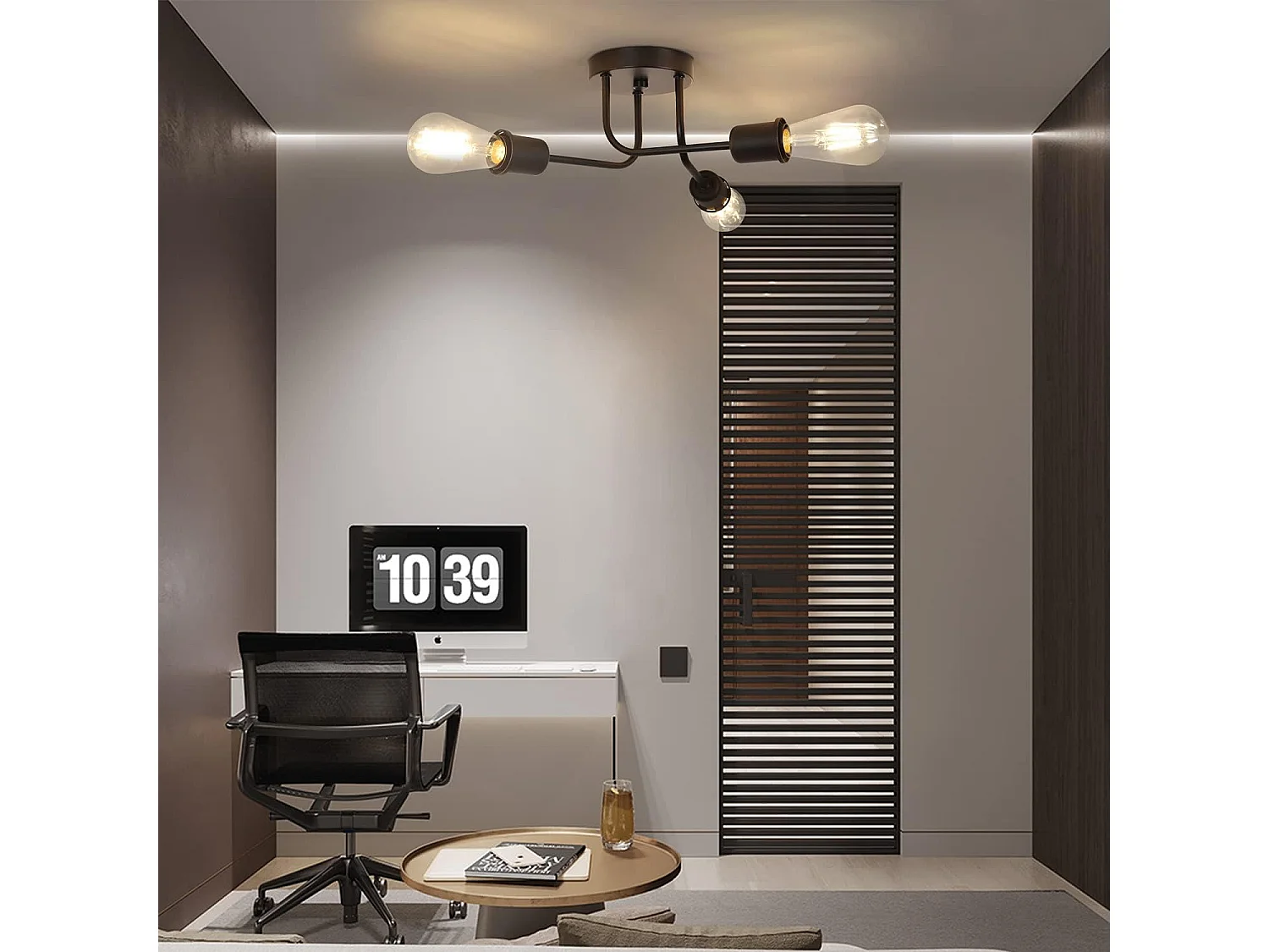 NETTLIFE Plafonnier 3 Spots noir Max.25W E27 vintage pour salon chambre salle à manger style rustique industriel sans ampoule