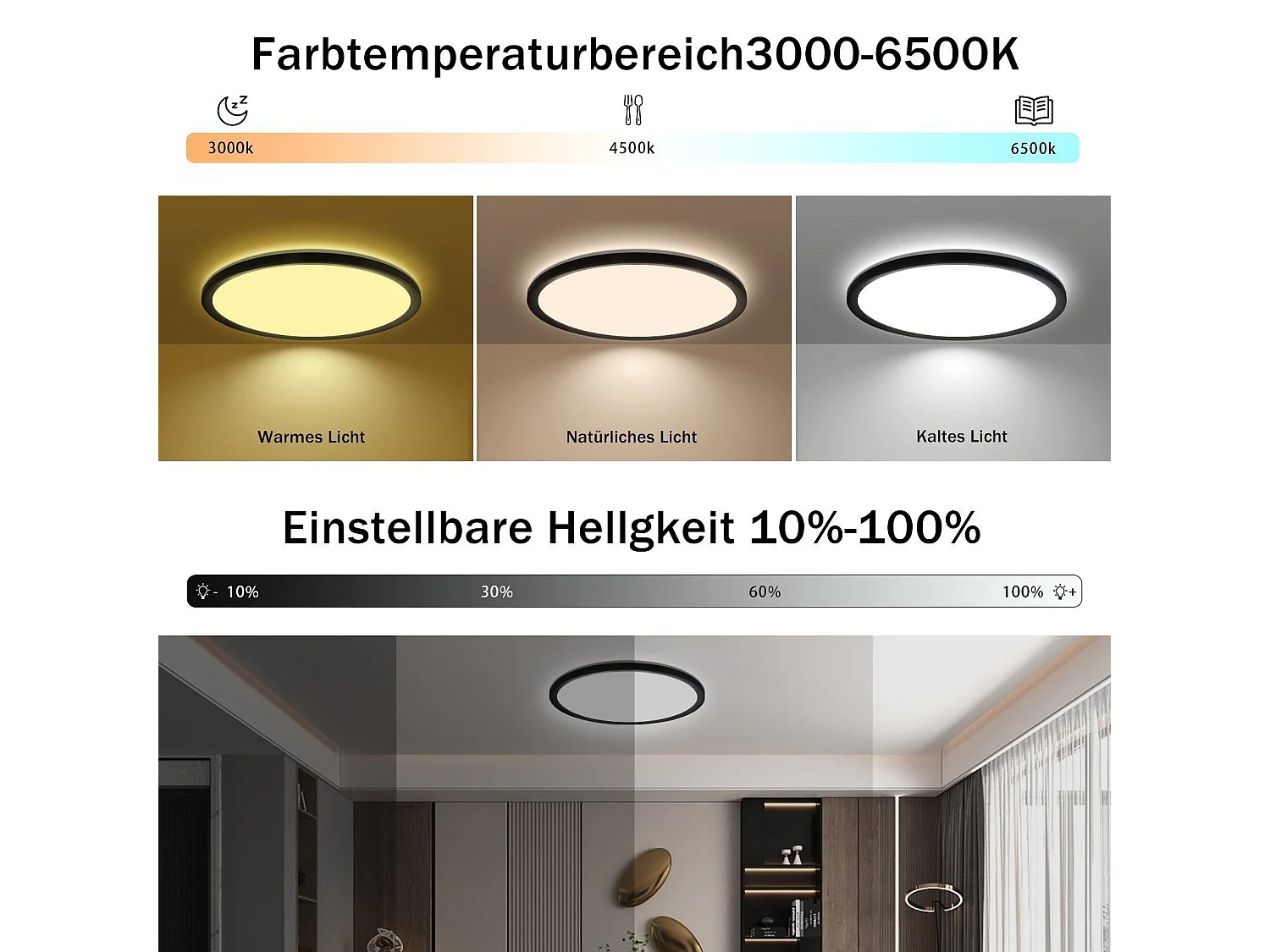 NETTLIFE  kleurveranderende LED-plafondlamp met dimbare afstandsbediening, diameter 30 cm voor slaapkamer, badkamer, gang
