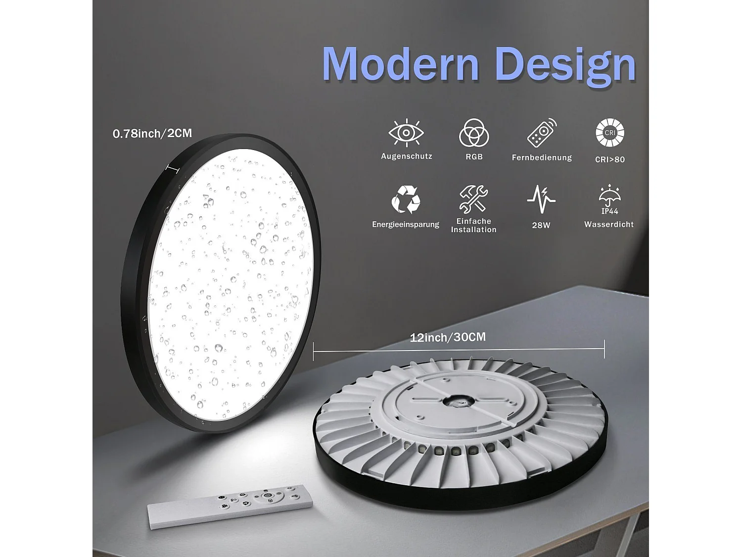 NETTLIFE  kleurveranderende LED-plafondlamp met dimbare afstandsbediening, diameter 30 cm voor slaapkamer, badkamer, gang