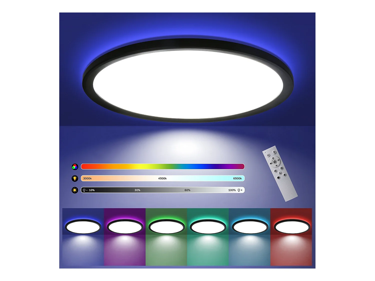 NETTLIFE  kleurveranderende LED-plafondlamp met dimbare afstandsbediening, diameter 30 cm voor slaapkamer, badkamer, gang