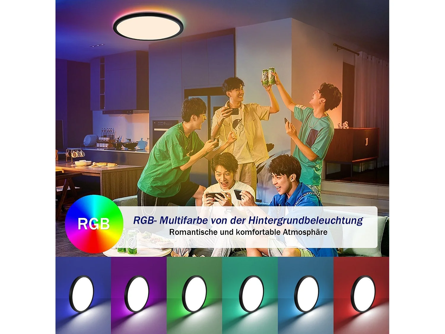 NETTLIFE Plafonnier LED à couleur changeante  avec télécommande à intensité variable Diamètre 30 cm pour chambre à coucher, salle de bain, couloir