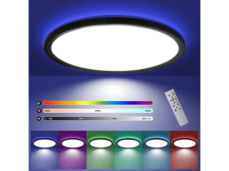 NETTLIFE 28W lampa sufitowa LED zmieniająca kolor ze ściemnianym pilotem, średnica 30cm do sypialni, łazienki, przedpokoju