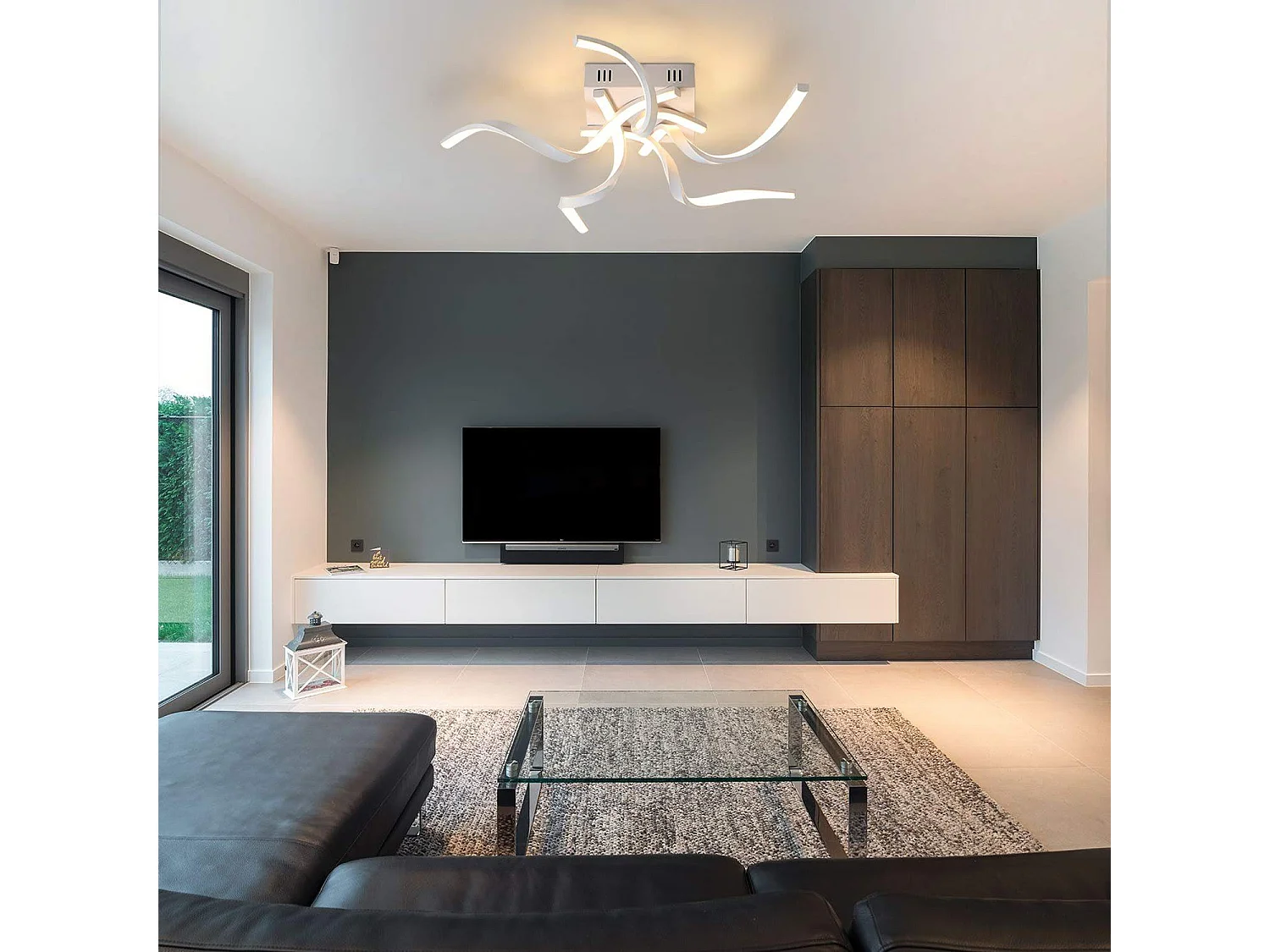 NETTLIFE LED - weißes, modernes, dimmbares Deckenlicht, 65 cm, Wellenförmiges Design, Schlafzimmerlampe, 48 W, für Wohnzimmer, Küche, Büro und Flur.