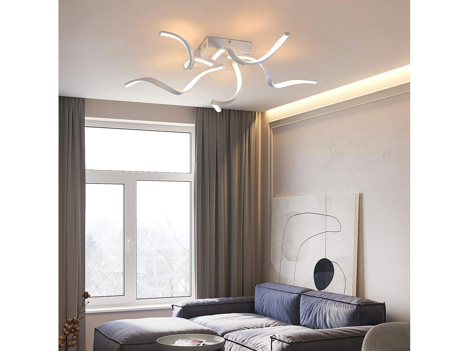 NETTLIFE LED - weißes, modernes, dimmbares Deckenlicht, 65 cm, Wellenförmiges Design, Schlafzimmerlampe, 48 W, für Wohnzimmer, Küche, Büro und Flur.