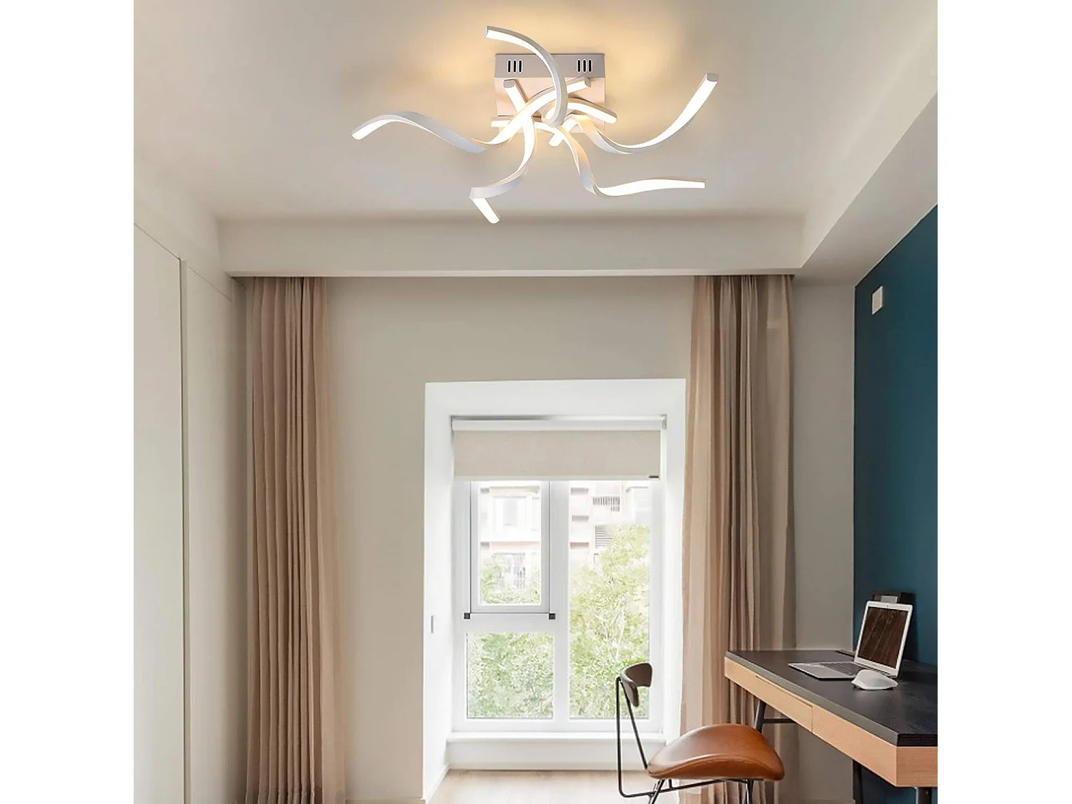 NETTLIFE LED - weißes, modernes, dimmbares Deckenlicht, 65 cm, Wellenförmiges Design, Schlafzimmerlampe, 48 W, für Wohnzimmer, Küche, Büro und Flur.