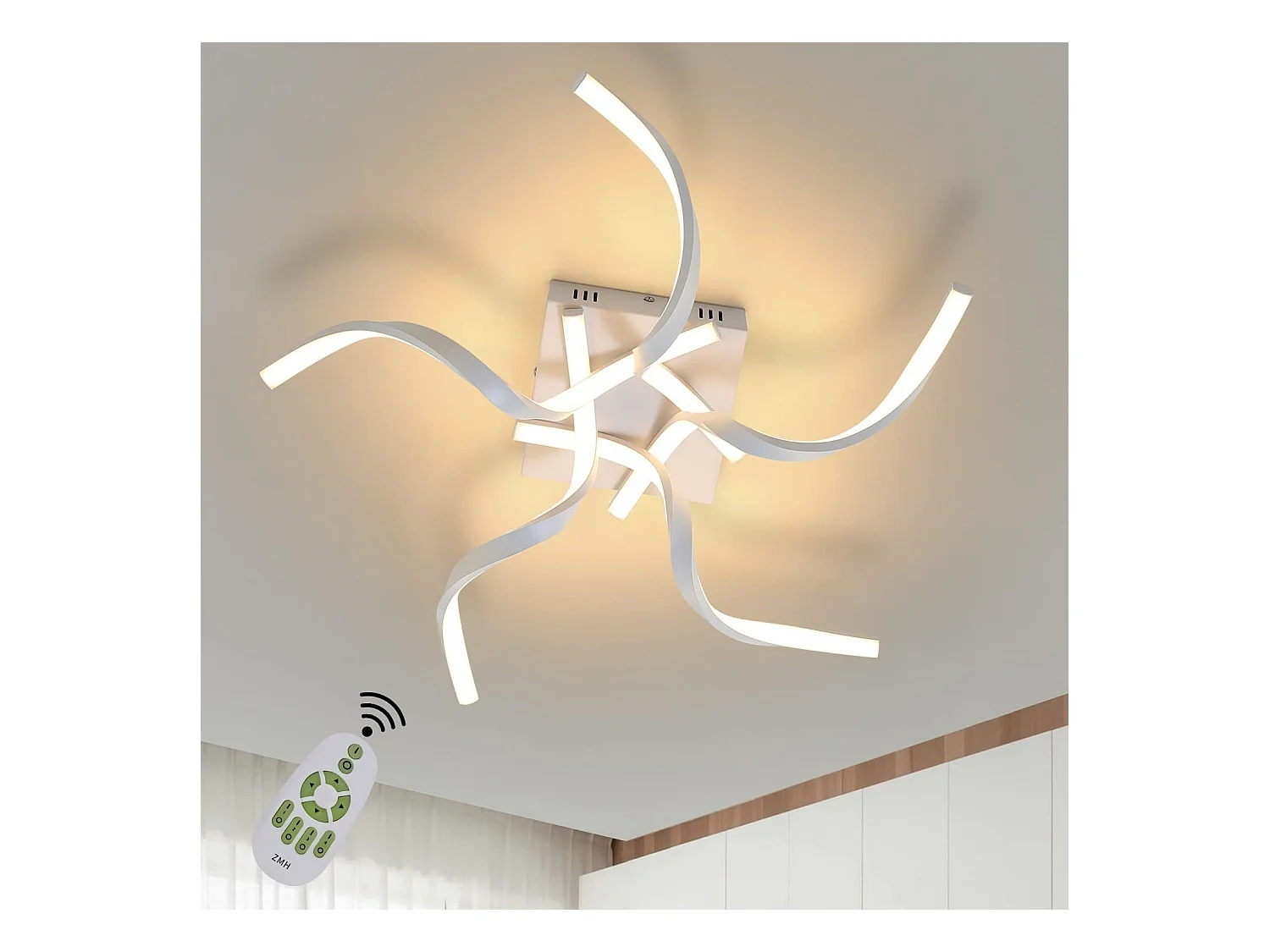 NETTLIFE Plafonnier LED Blanc Moderne Dimmable 65CM Lampe de Chambre Design en Forme de Vague 48W pour Salon Cuisine Bureau Couloir