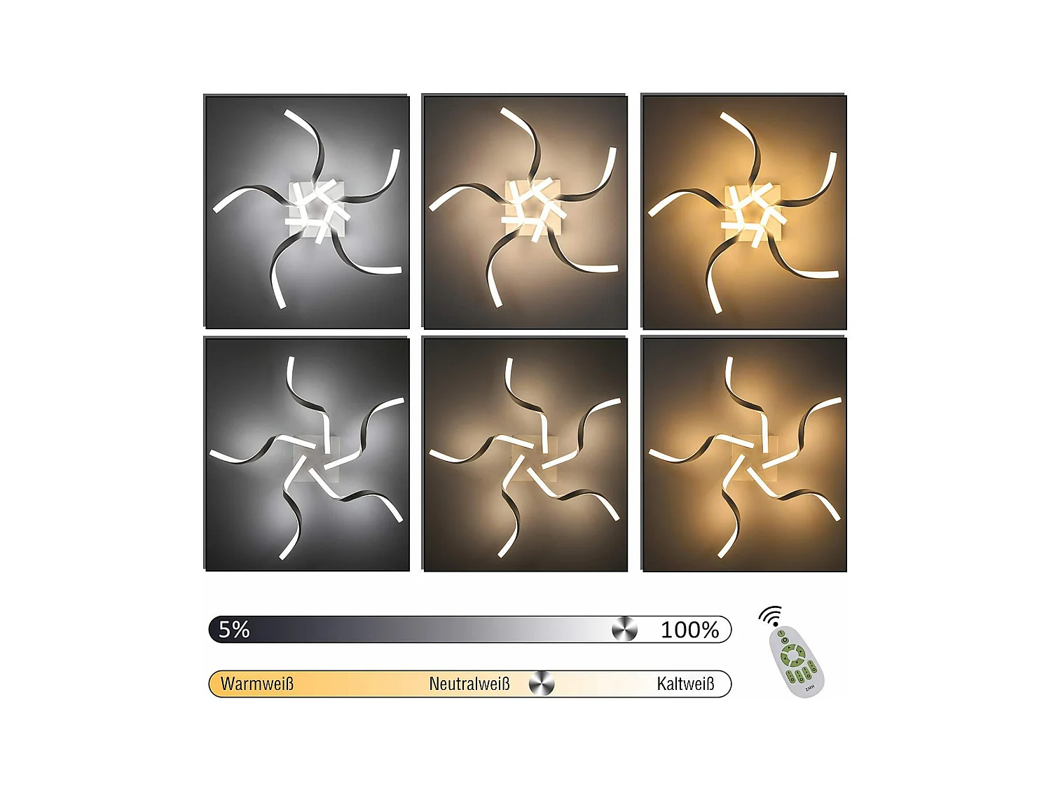 NETTLIFE Plafonnier LED Blanc Moderne Dimmable 65CM Lampe de Chambre Design en Forme de Vague 48W pour Salon Cuisine Bureau Couloir