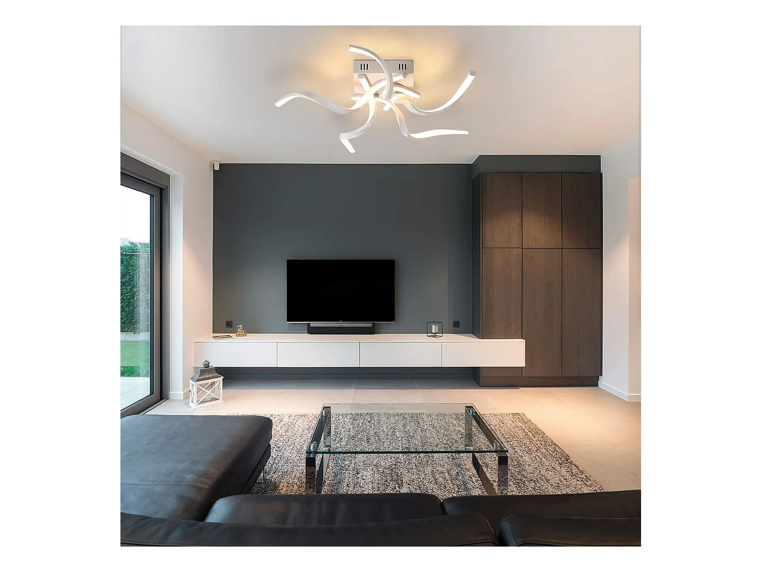 NETTLIFE Plafonnier LED Blanc Moderne Dimmable 65CM Lampe de Chambre Design en Forme de Vague 48W pour Salon Cuisine Bureau Couloir