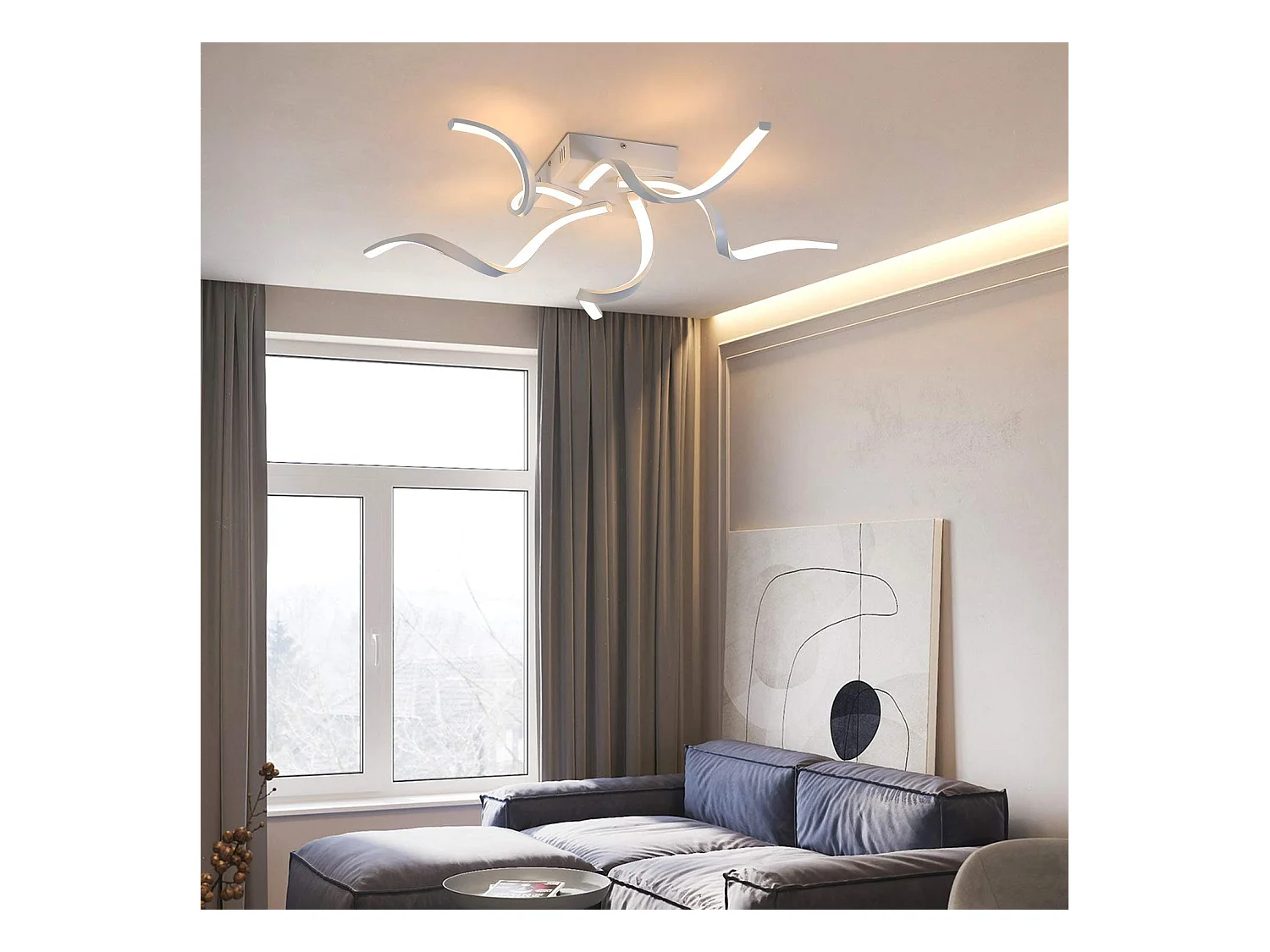 NETTLIFE Plafonnier LED Blanc Moderne Dimmable 65CM Lampe de Chambre Design en Forme de Vague 48W pour Salon Cuisine Bureau Couloir