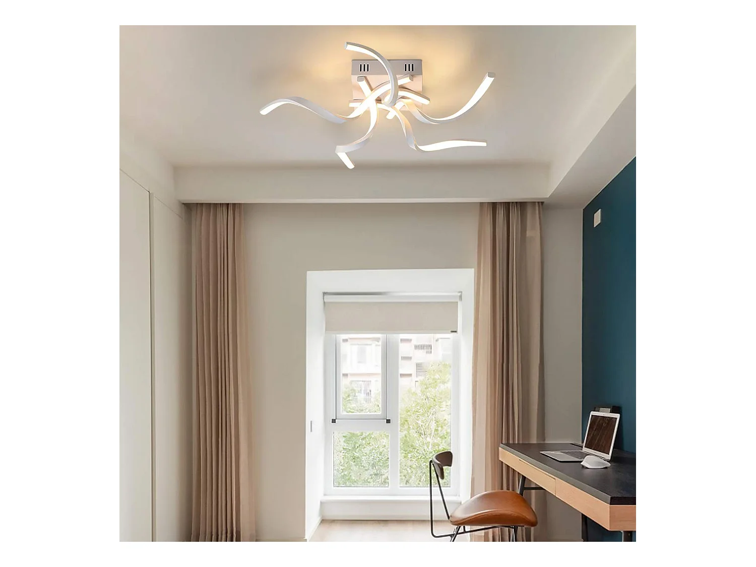 NETTLIFE Plafonnier LED Blanc Moderne Dimmable 65CM Lampe de Chambre Design en Forme de Vague 48W pour Salon Cuisine Bureau Couloir