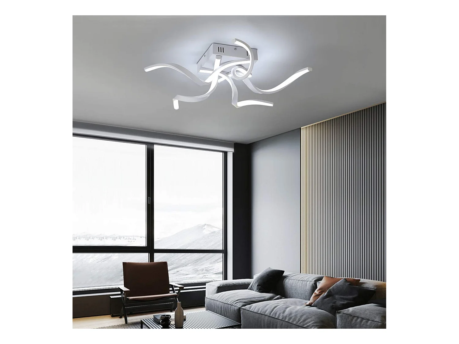 NETTLIFE Plafonnier LED Blanc Moderne Dimmable 65CM Lampe de Chambre Design en Forme de Vague 48W pour Salon Cuisine Bureau Couloir