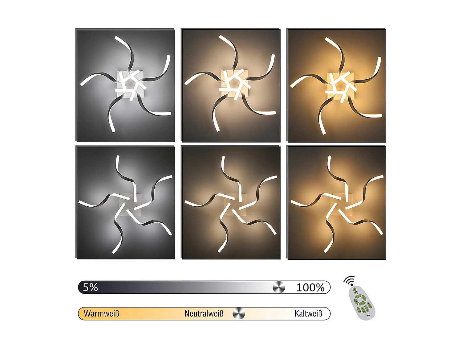 NETTLIFE Plafonnier LED Blanc Moderne Dimmable 65CM Lampe de Chambre Design en Forme de Vague 48W pour Salon Cuisine Bureau Couloir