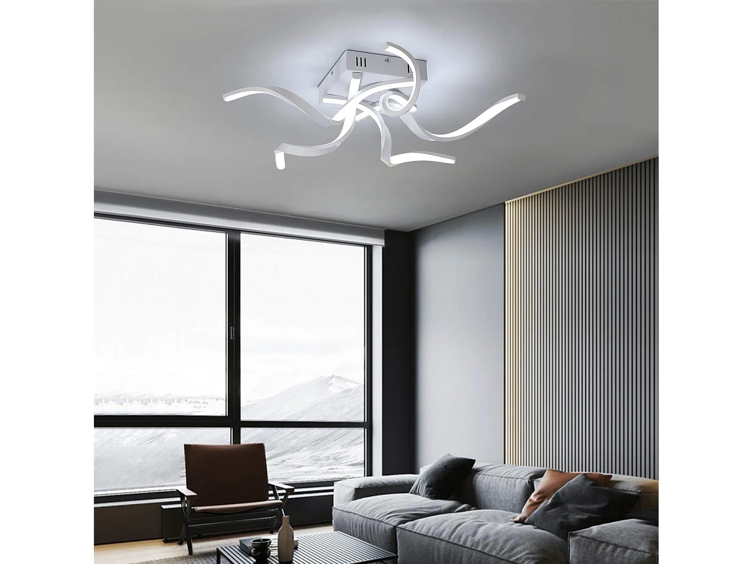 NETTLIFE Plafonnier LED Blanc Moderne Dimmable 65CM Lampe de Chambre Design en Forme de Vague 48W pour Salon Cuisine Bureau Couloir