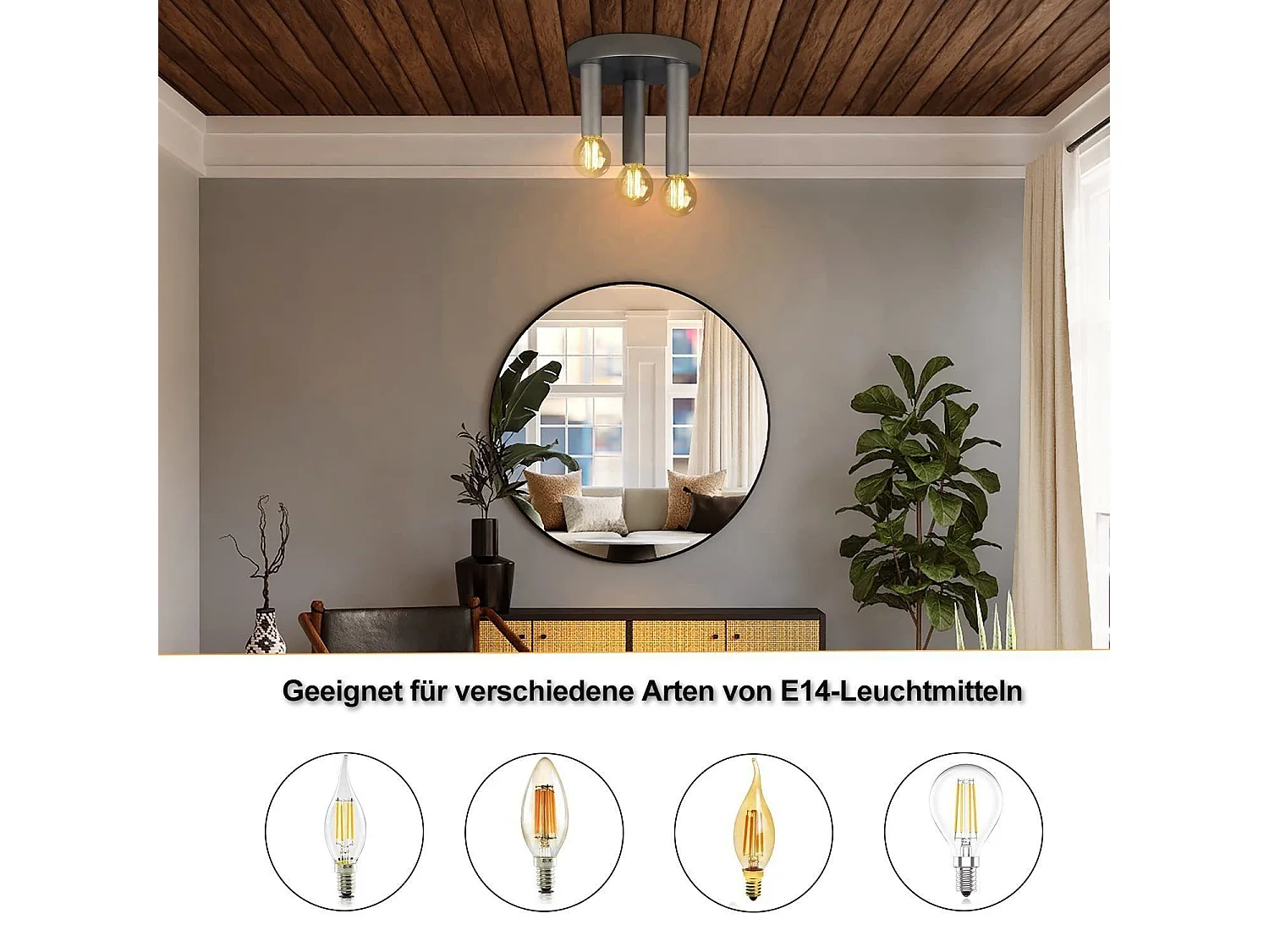 NETTLIFE Lámpara de Techo Vintage E14 de 3 Focos Lámpara de Dormitorio Gris Industrial Retro con araña de Metal para Sala de Estar  Bar, máx. 25W