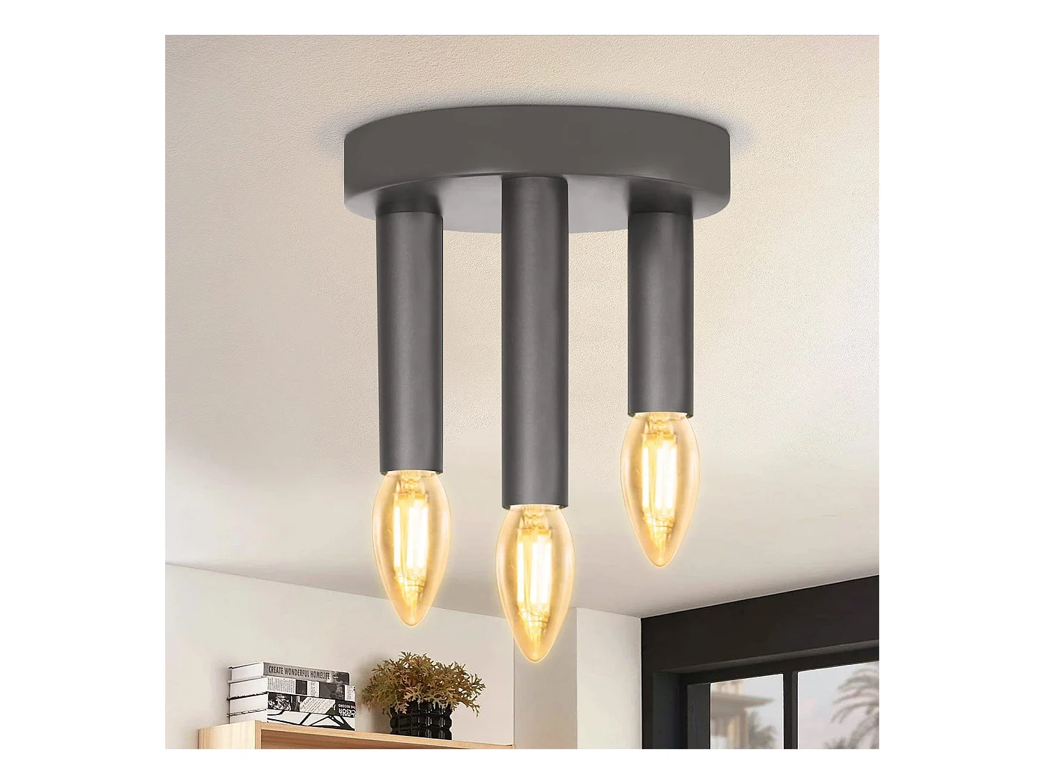 NETTLIFE 3 Spots E14 Plafonnier Vintage Lampe de Chambre Grise Industrielle Rétro avec Lustre en Métal pour Salon Cuisine Couloir Bar, Max. 25W
