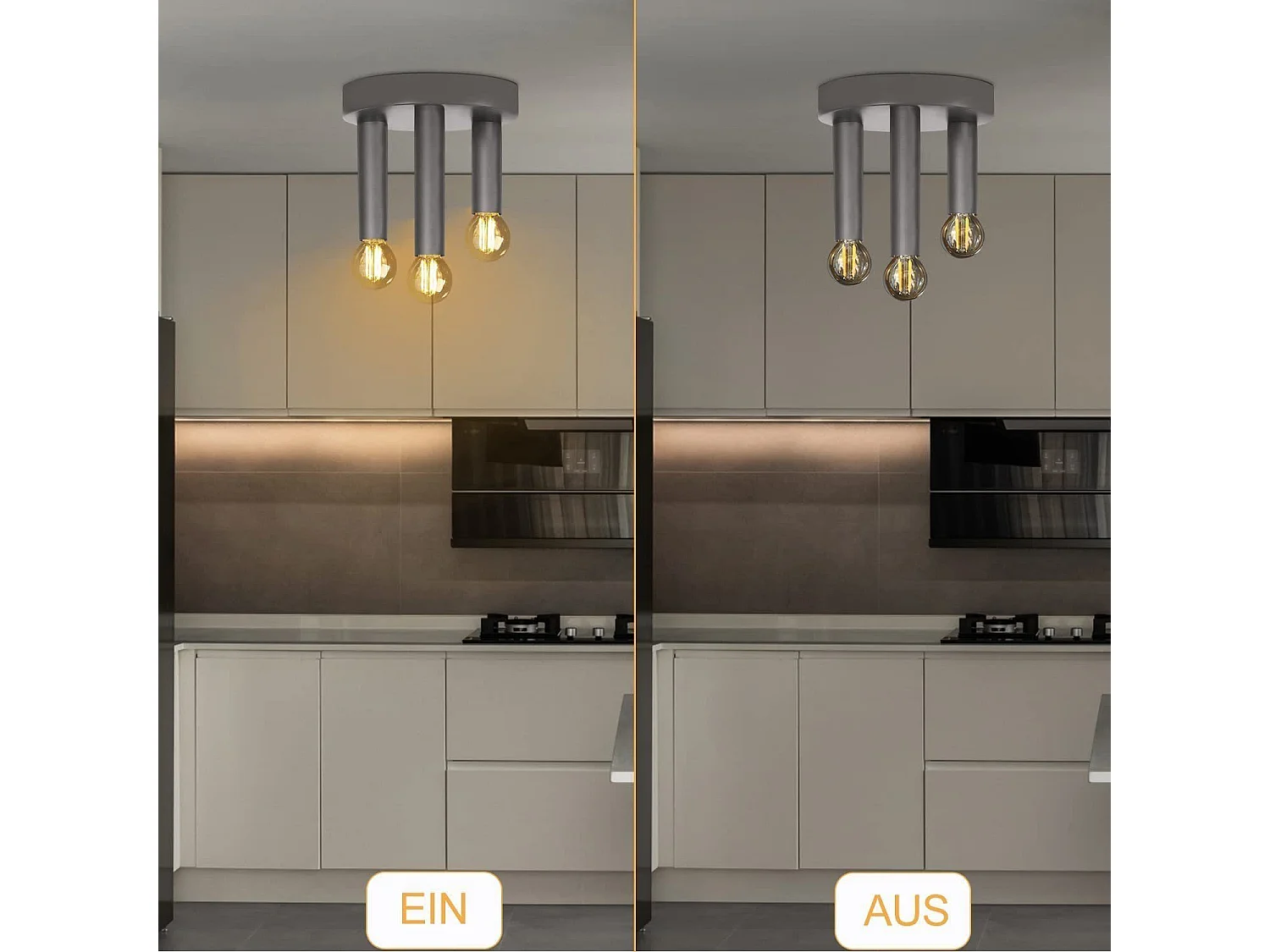 NETTLIFE 3 Spots E14 Plafonnier Vintage Lampe de Chambre Grise Industrielle Rétro avec Lustre en Métal pour Salon Cuisine Couloir Bar, Max. 25W