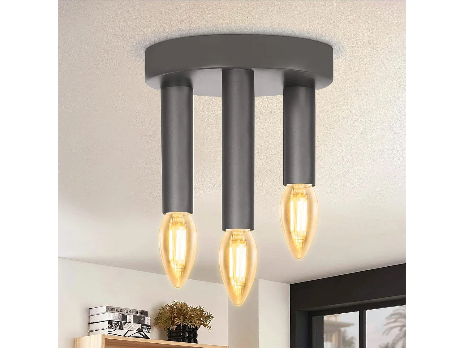 NETTLIFE 3 Spots E14 Plafonnier Vintage Lampe de Chambre Grise Industrielle Rétro avec Lustre en Métal pour Salon Cuisine Couloir Bar, Max. 25W