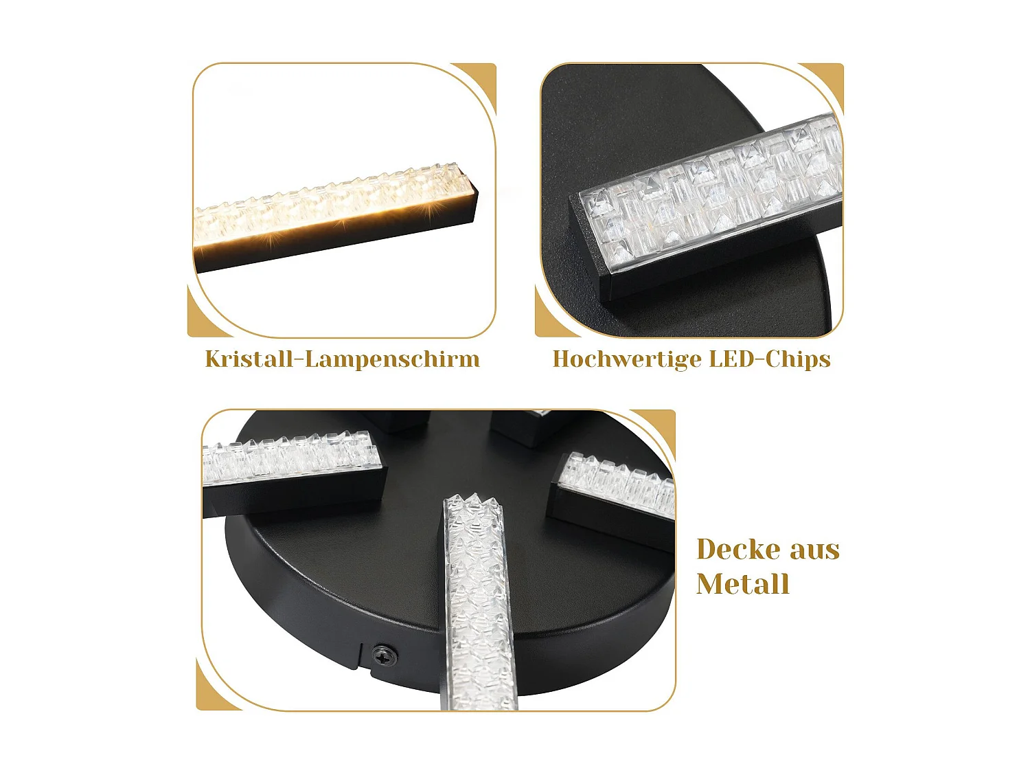 NETTLIFE LED-Deckenleuchte für Wohnzimmer, 63,5 cm, 24 W, für Küche, Schwarz, modern, 5-flammig, Design, Flur, warmweiß, Kristall, Schlafzimmer für Küche